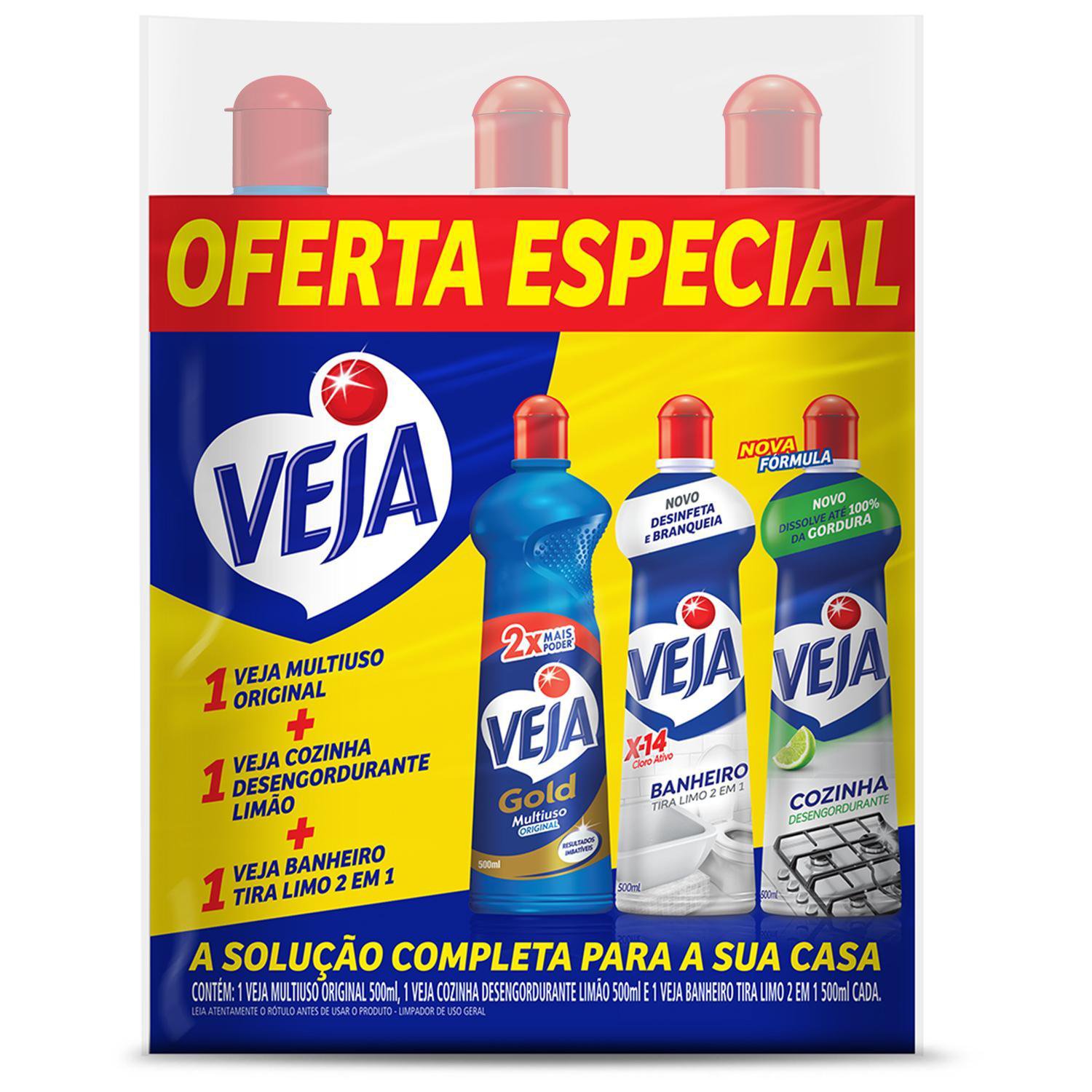 Kit Veja - 1 Limpadores Multiuso Orig 500Ml + 1 Limpador Cozinha Desengordurante Limao 500Ml + 1 Limpador Banheiro Tira Limo 500Ml