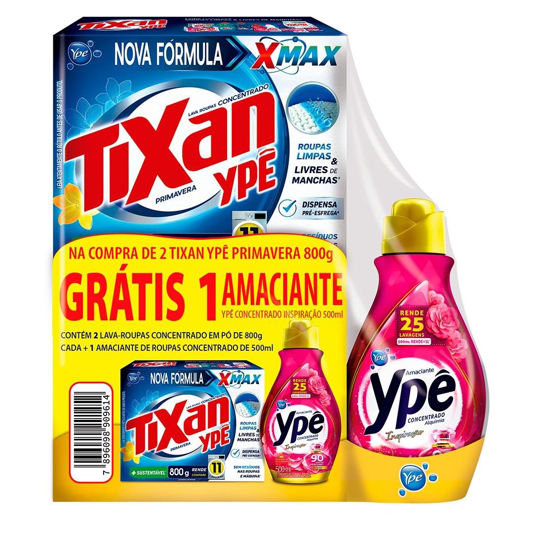 Kit Sabao Em Po Tixan Ype Primavera 800G 2 Un + Gratis Amaciante Concentrado Ype 500Ml