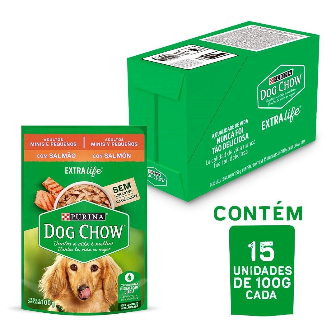 Purinaâ® Dog Chowâ® Extralifeâ® Racao Umida Para Caes Adultos Minis & Pequenos Salmao - 15 Un 100G Cada