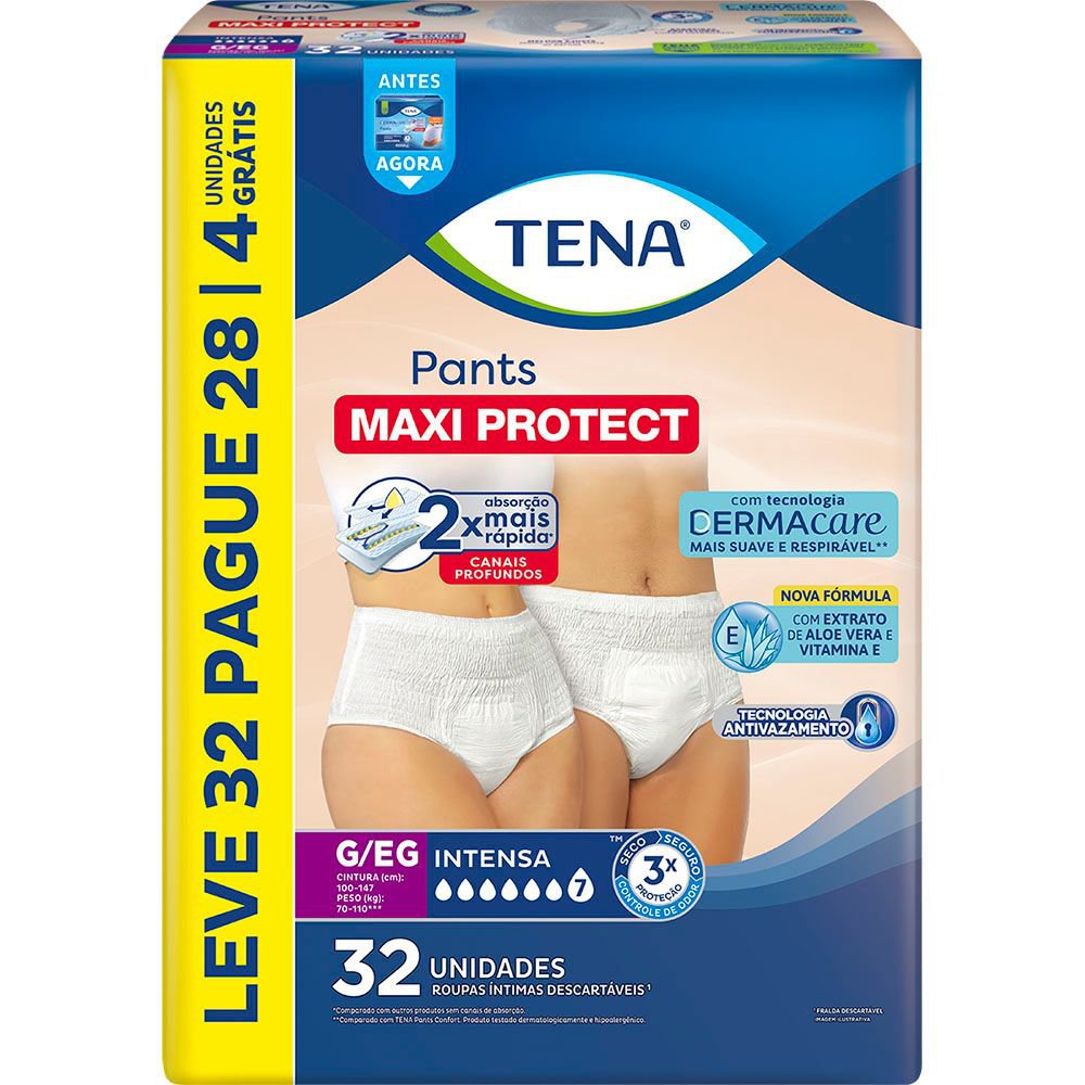 Roupa Intima Tena Pants Maxi Protect G/Eg Leve 32 Pague 28 Un
