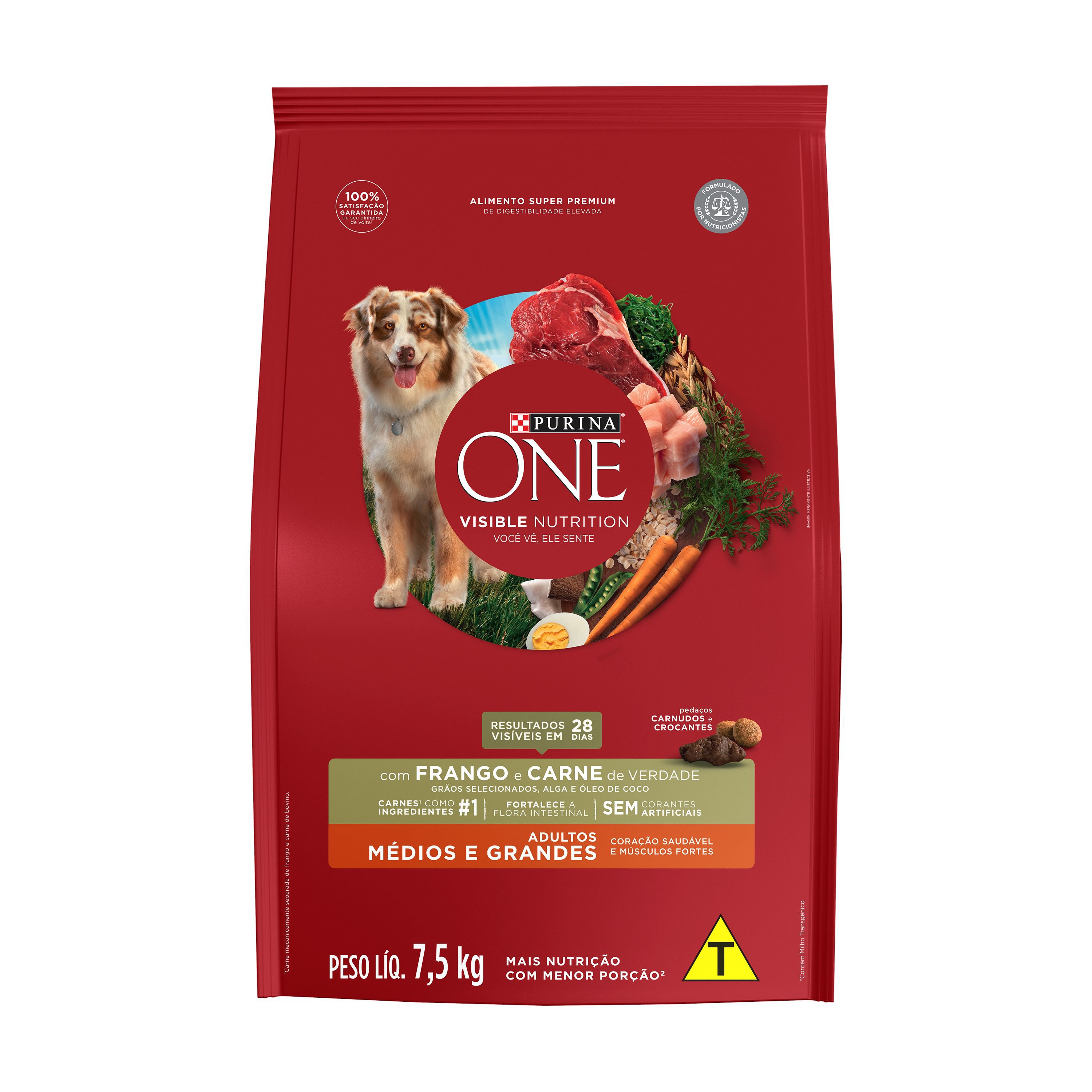 Racao Seca Purina One® Para Caes Adultos Medios E Grandes Frango E Carne 7,5Kg