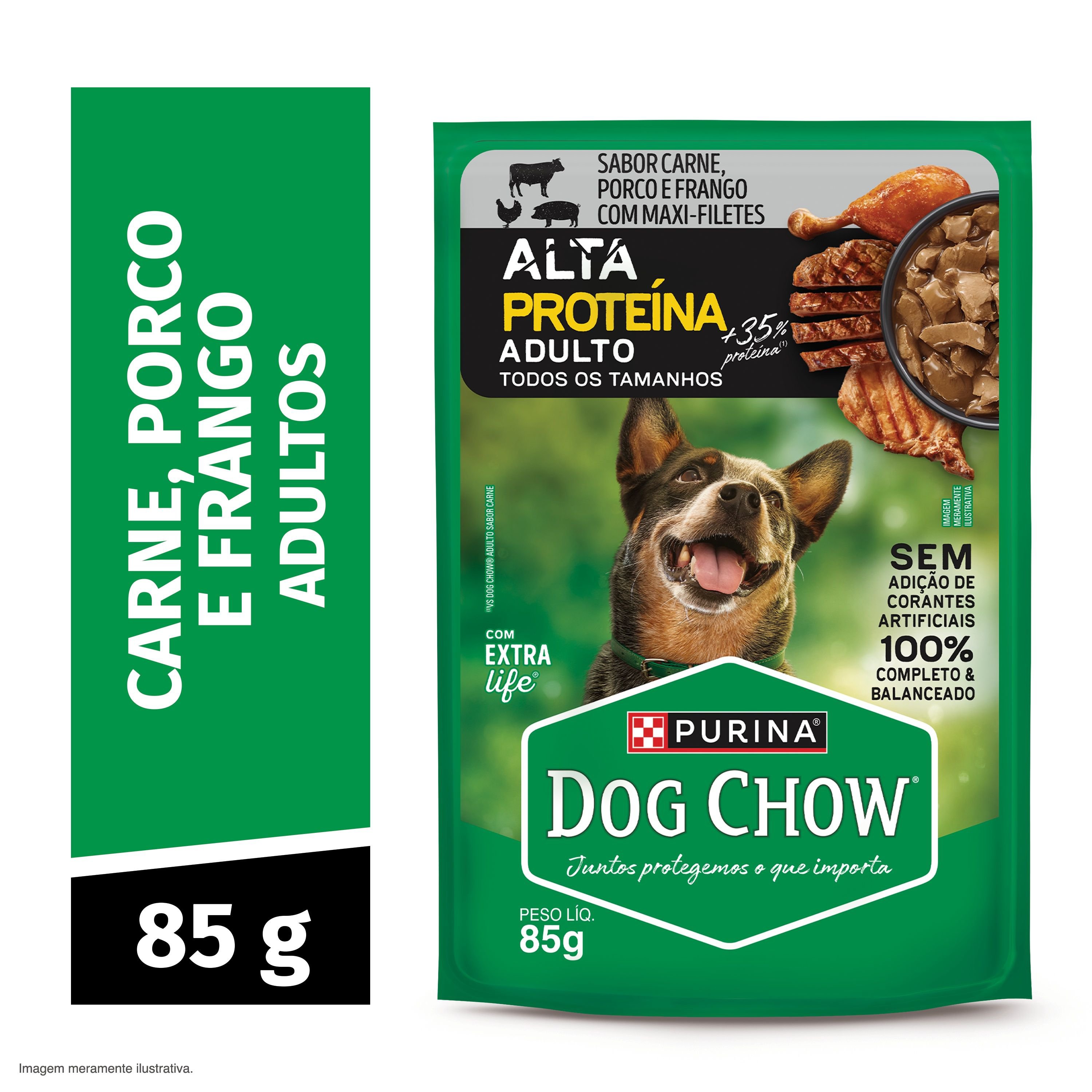 Racao Umida Dog Chow® Alta Proteina Para Caes Adultos Carne, Porco E Frango 85G