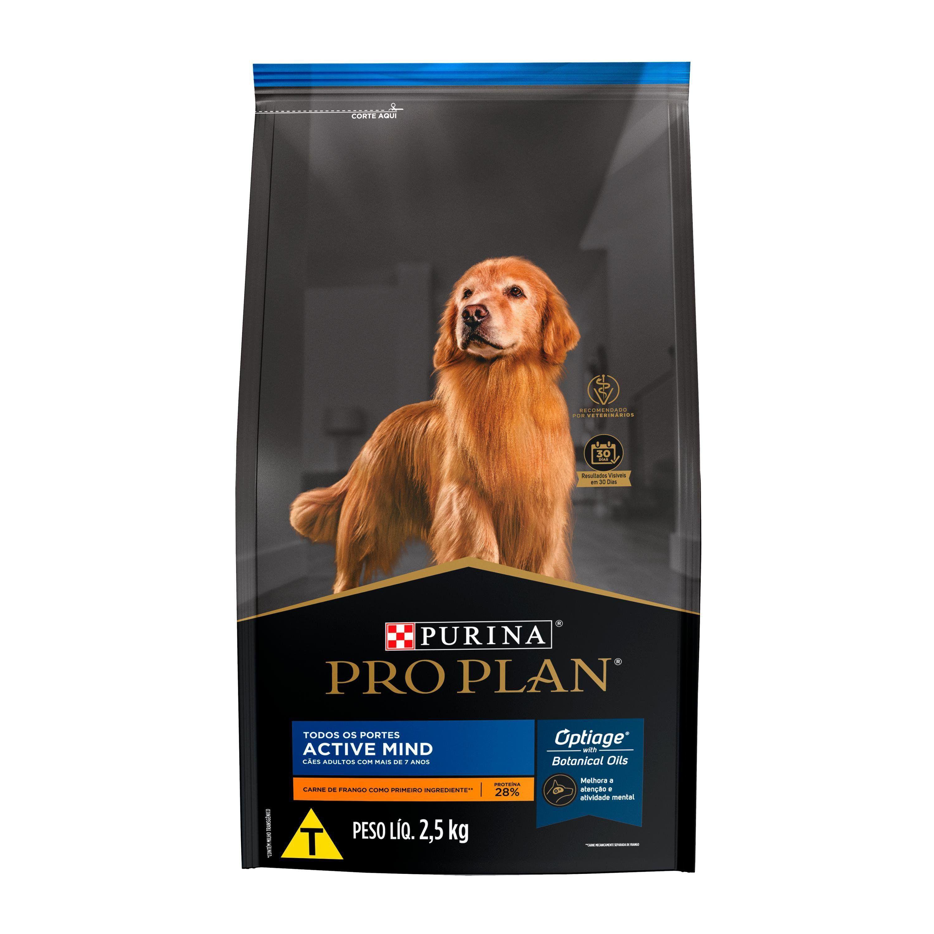 Racao Seca Purina Pro Plan Active Mind Para Caes Adultos C/ Mais 7 Anos Todos Os Tamanhos Sabor Frango 2,5Kg