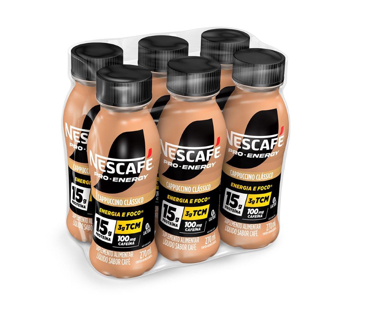 Suplemento Alimentar Nescafe Pro-Energy Capuccino Classico 15G Proteina 270Ml - Pack C/ 6 Un