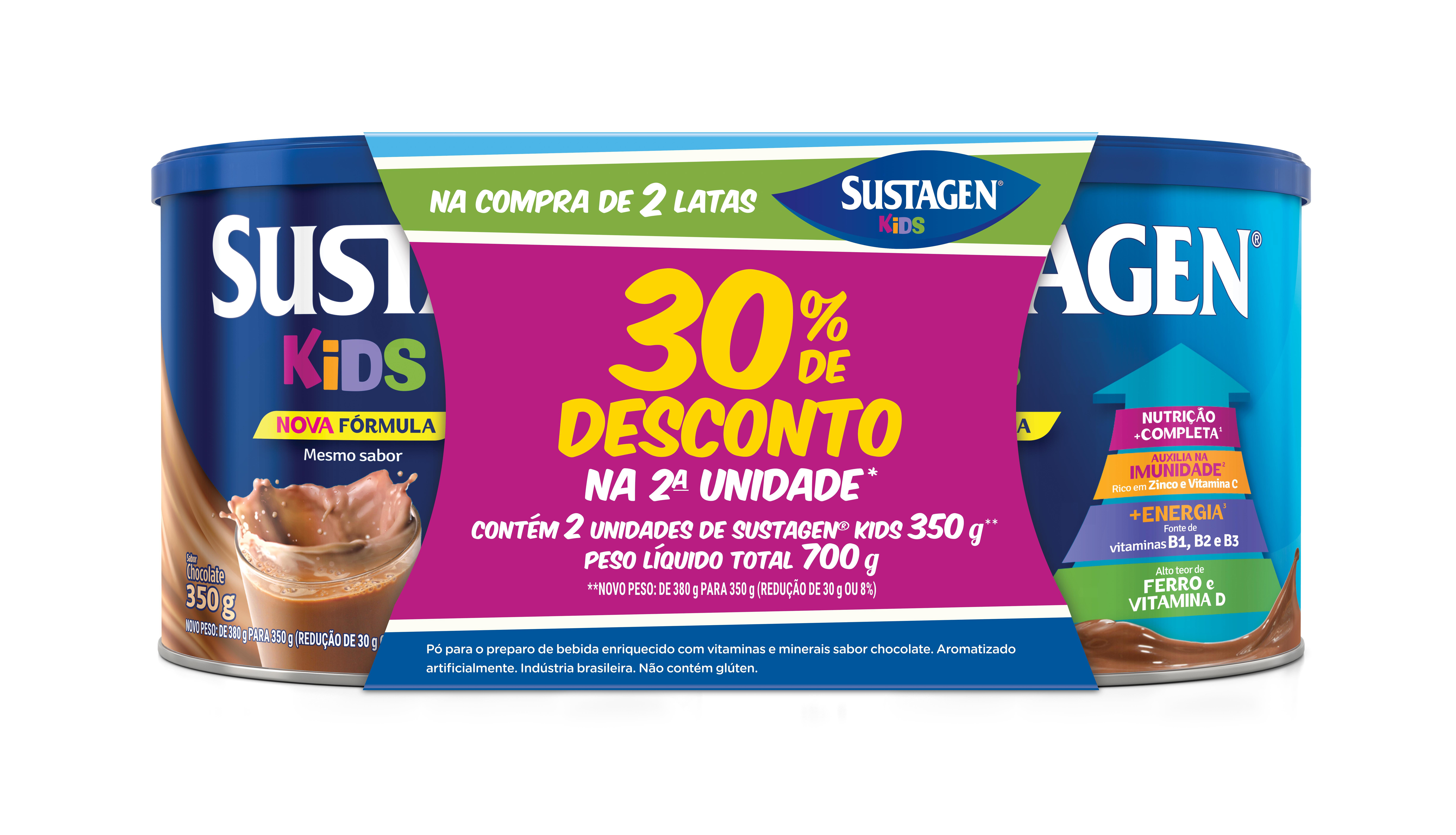 Sustagen Kids Complemento Alimentar Sabor Choc - Kit Lata 2X350G 30% Off