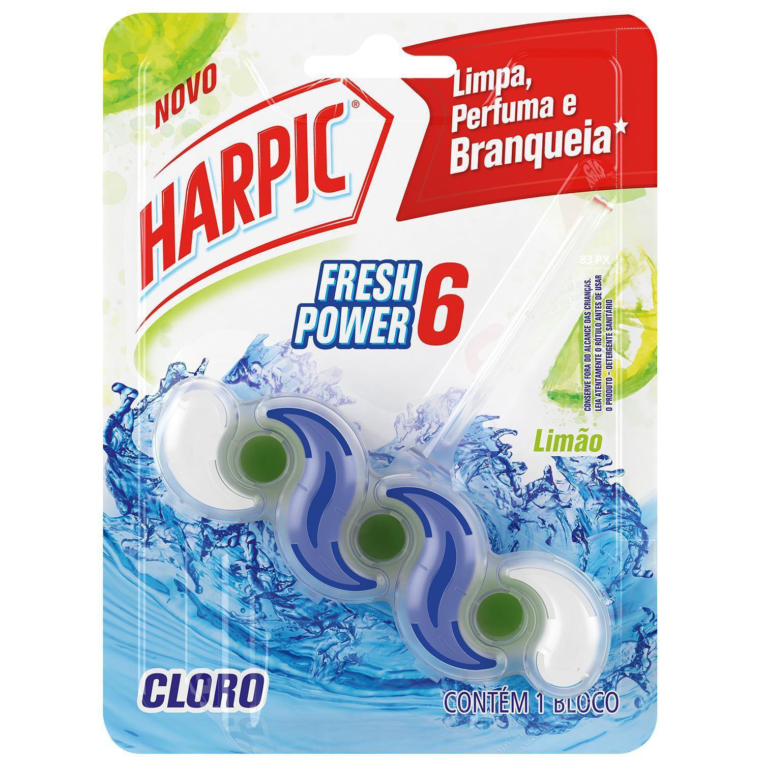 Harpic Fresh Power 6 C/ Cloro Bloco Sanitario - Desinfeta E Branqueia