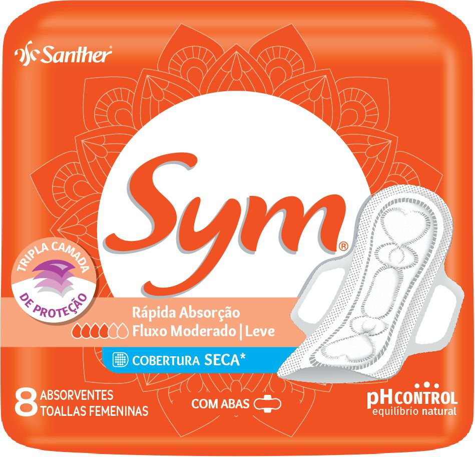 Absorvente Sym Cobertura Seca C/ Abas C/ 8 Un