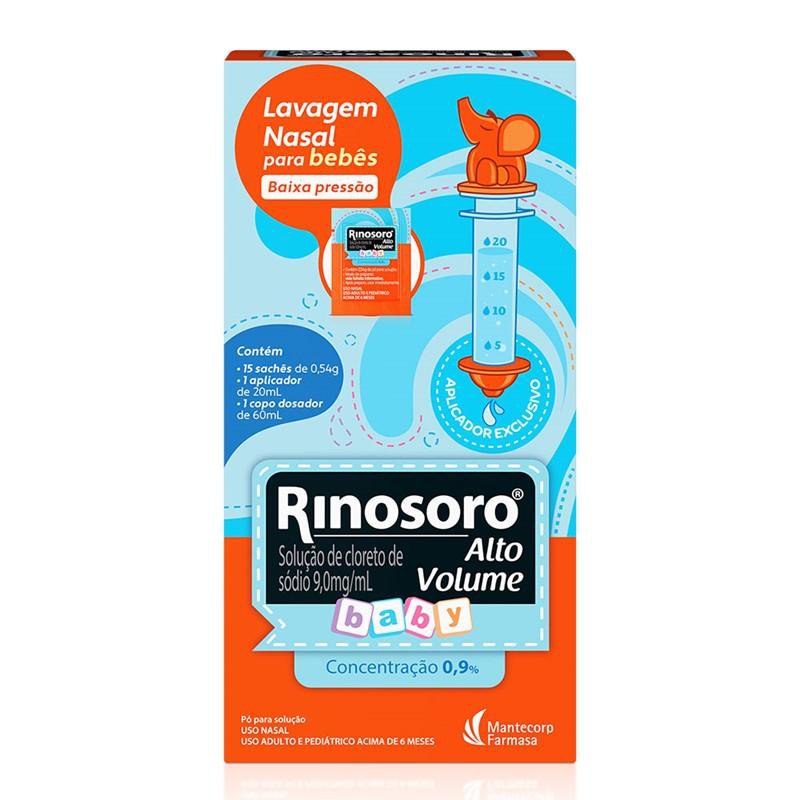 Rinosoro Alto Volume Baby Cloreto Sodio 0,9% Seringa 60Ml + Copo Dosador + 15 Saches
