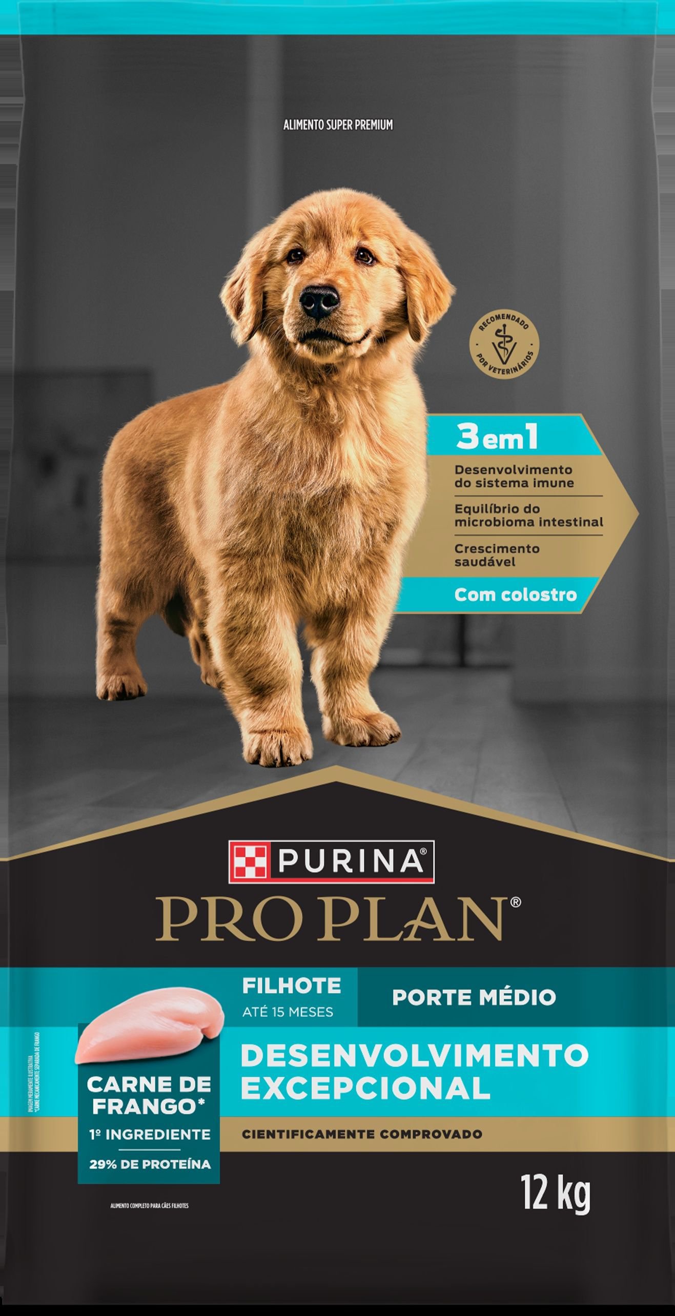 Racao Seca Purina® Pro Plan® Desenvolvimento Excepcional Para Caes Filhotes Porte Medio Sabor Frango 12Kg