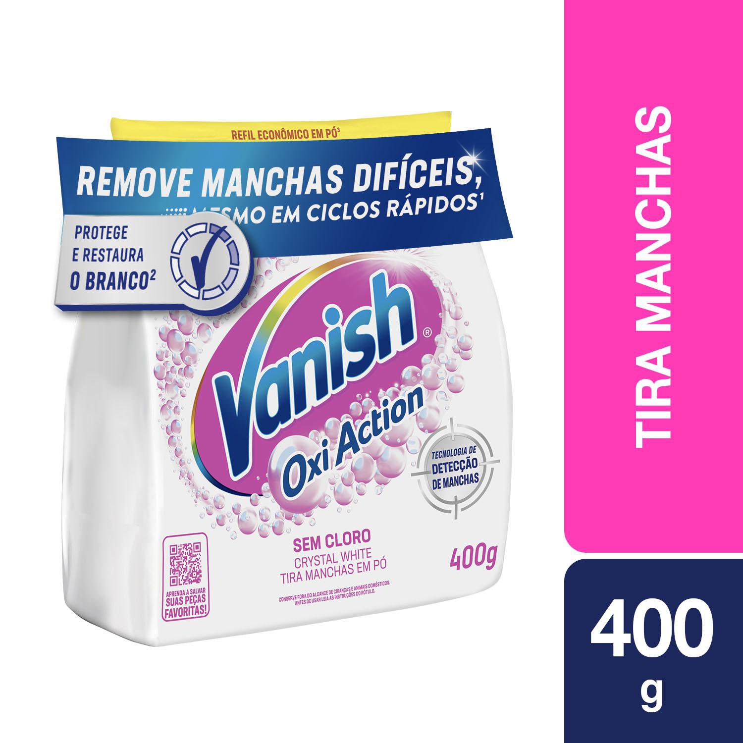Tira Manchas Vanish Em Po Crystal White Oxi Action Para Roupas Brancas Refil Economico 400G