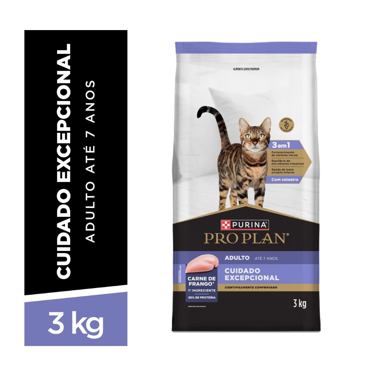 Racao Seca Purina Pro Plan Cuidado Excepcional Para Gatos Adultos Sabor Frango 3Kg