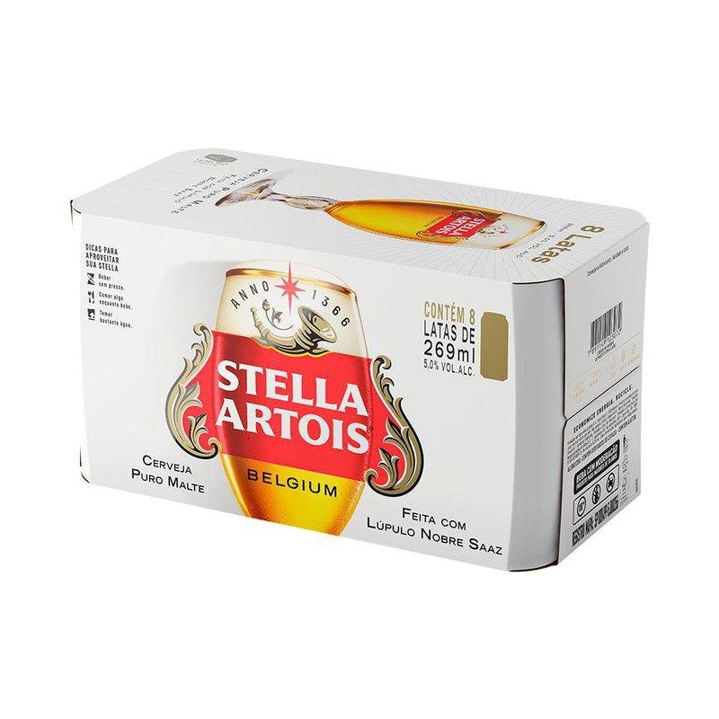 Cerveja Stella Artois Puro Malte 269Ml Lata Pack C/8