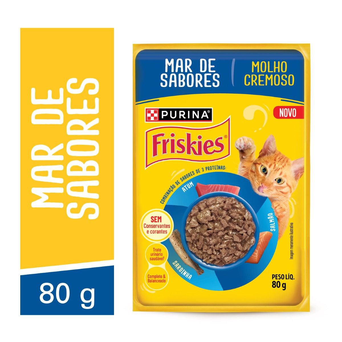 Racao Umida Purina Friskies® Molho Cremoso Para Gatos Adultos Mar Sabores 80G