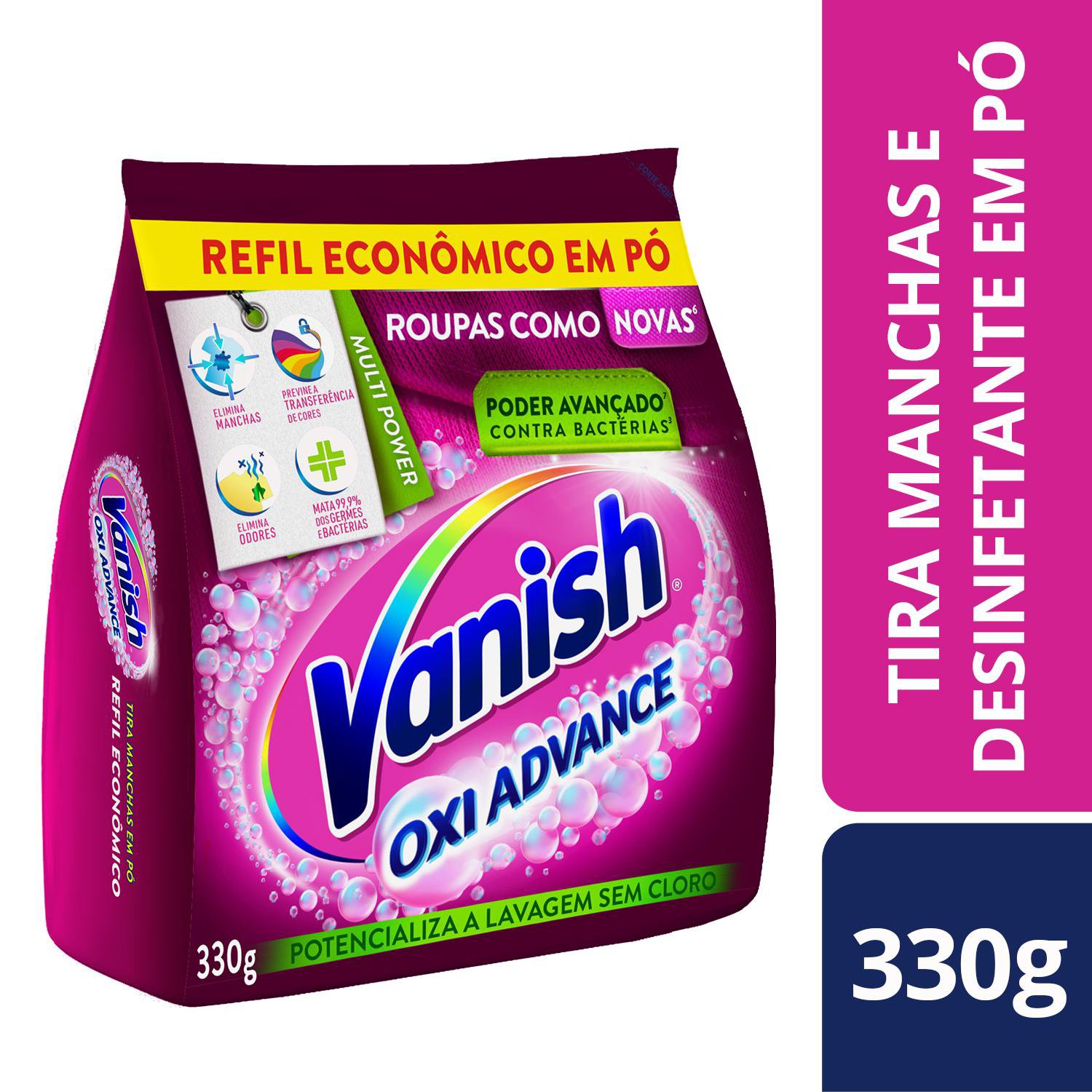 Tira Manchas Vanish Em Po Oxi Advance Para Roupas Coloridas Refil Economico 330G
