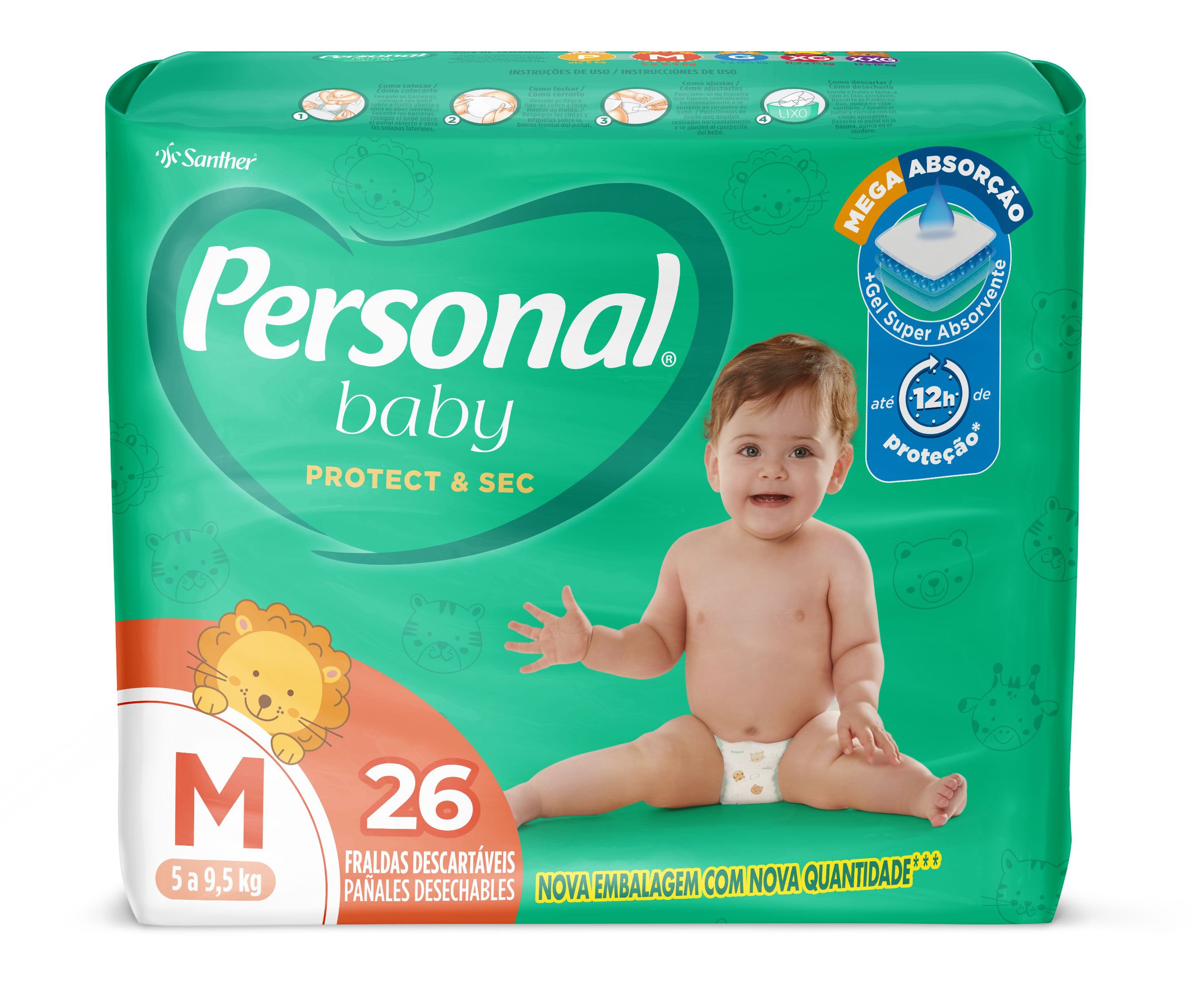 Fralda Personal Baby Protect & Sec Media C/ 26 Un