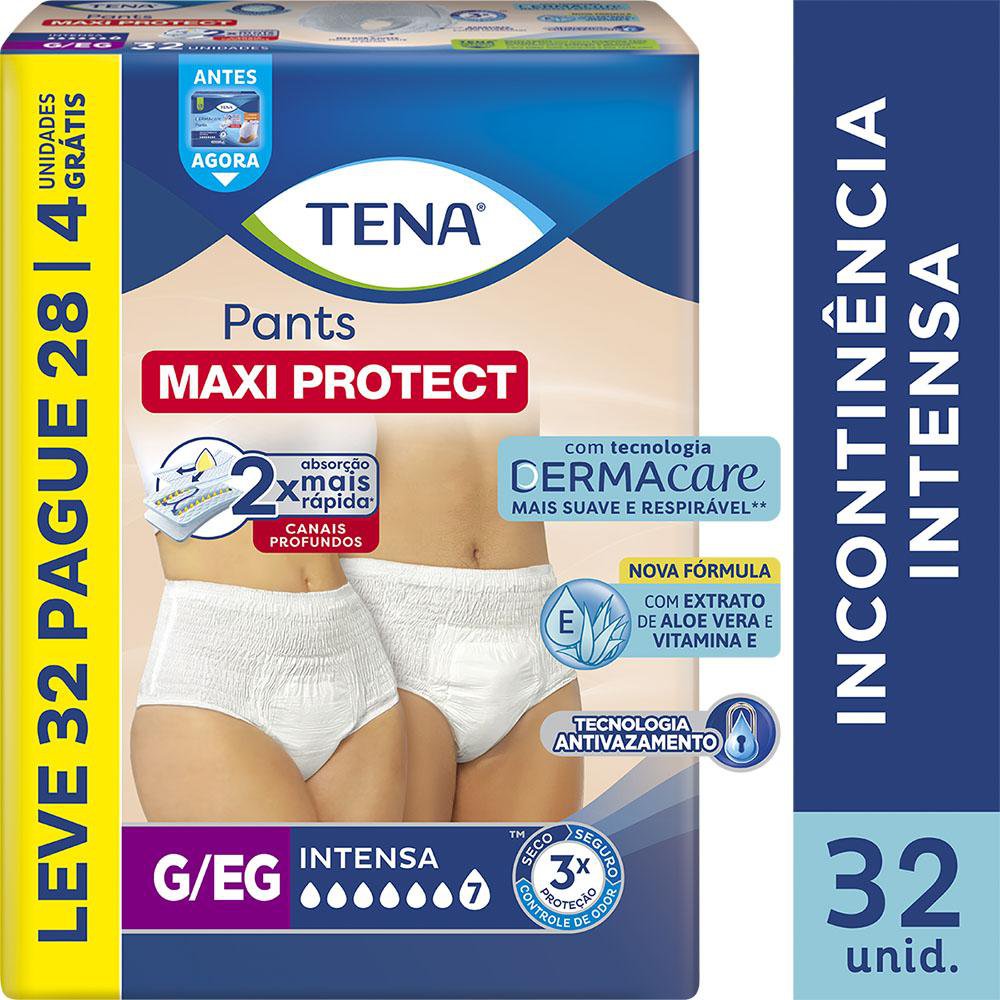 Roupa Intima Tena Pants Maxi Protect G/Eg Leve 32 Pague 28 Un