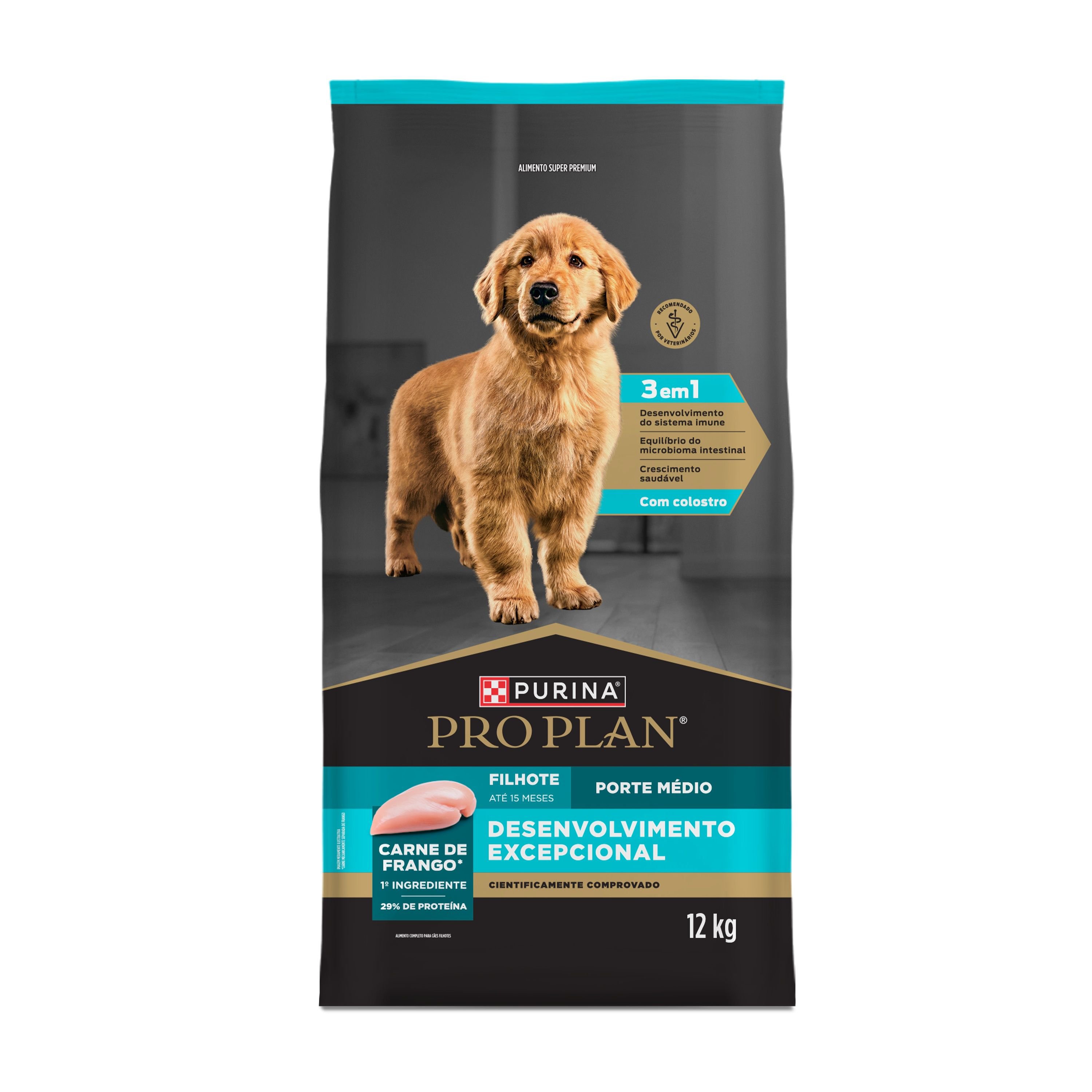 Racao Seca Purina® Pro Plan® Desenvolvimento Excepcional Para Caes Filhotes Porte Medio Sabor Frango 12Kg