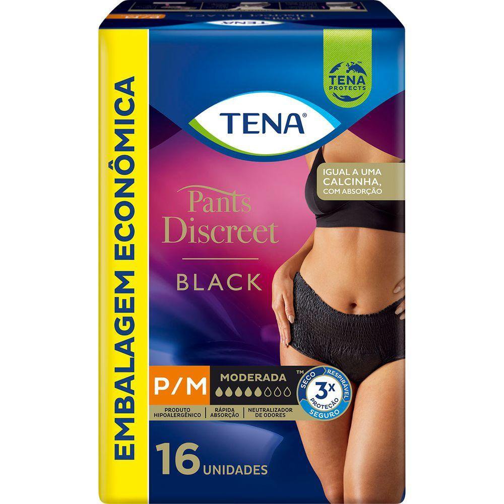 Calcinha Descartavel Tena Pants Discreet Preta P/M 16 Un