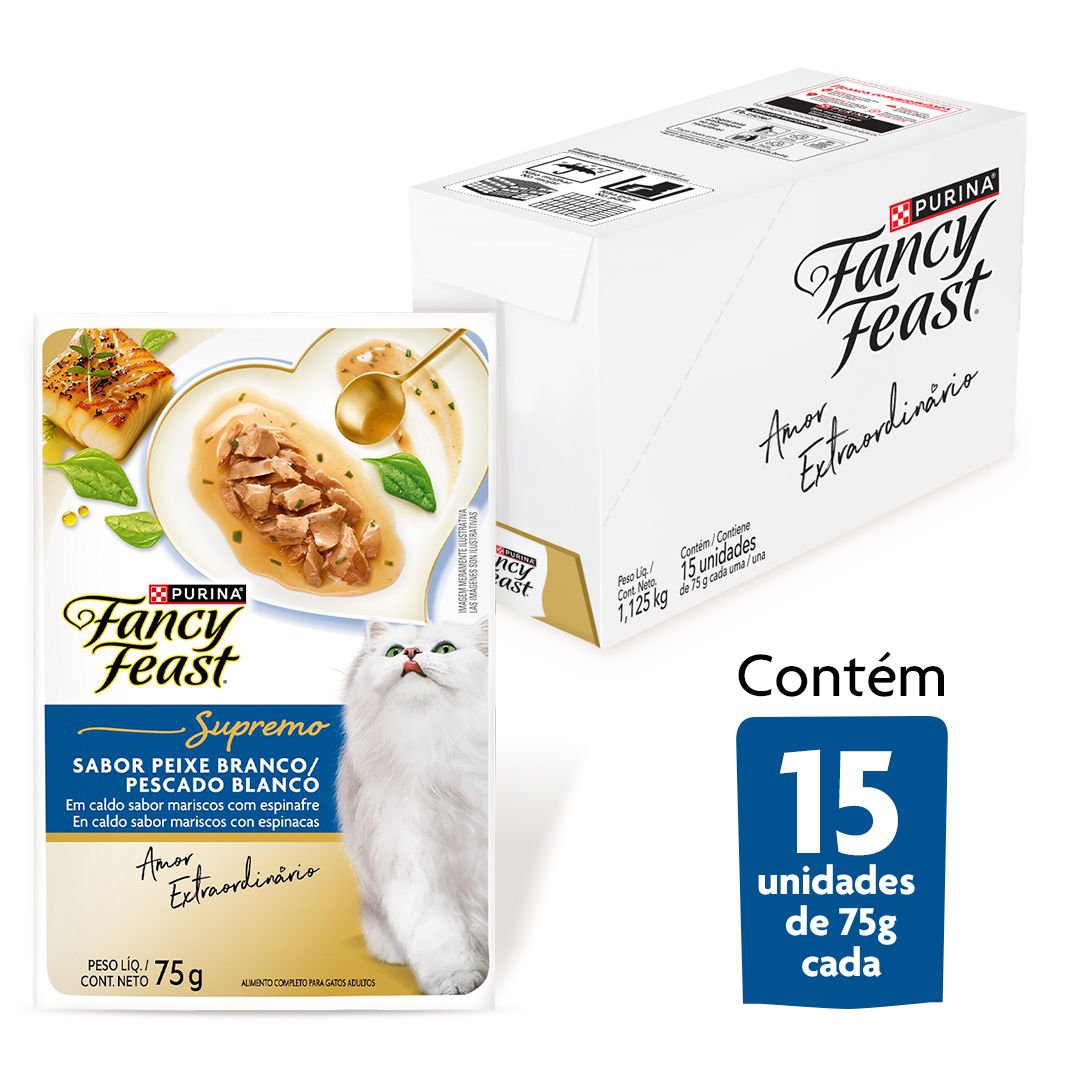 Racao Umida Purina® Fancy Feast® Supremo Peixe Branco Para Gatos Adultos 75G - 15 Un