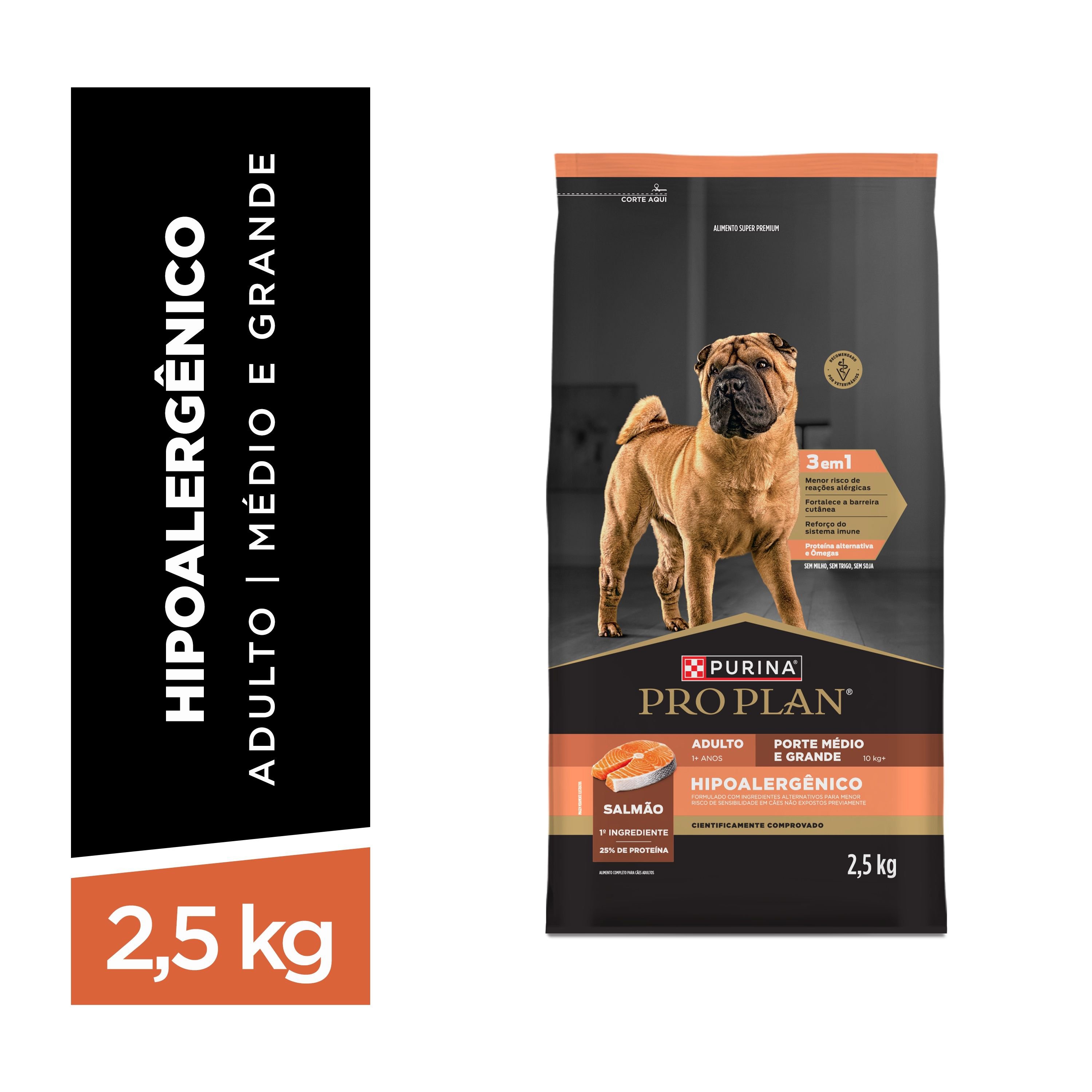 Racao Seca Purina® Pro Plan® Hipoalergenica Para Caes Adultos Medios E Grandes Sabor Salmao 2,5Kg