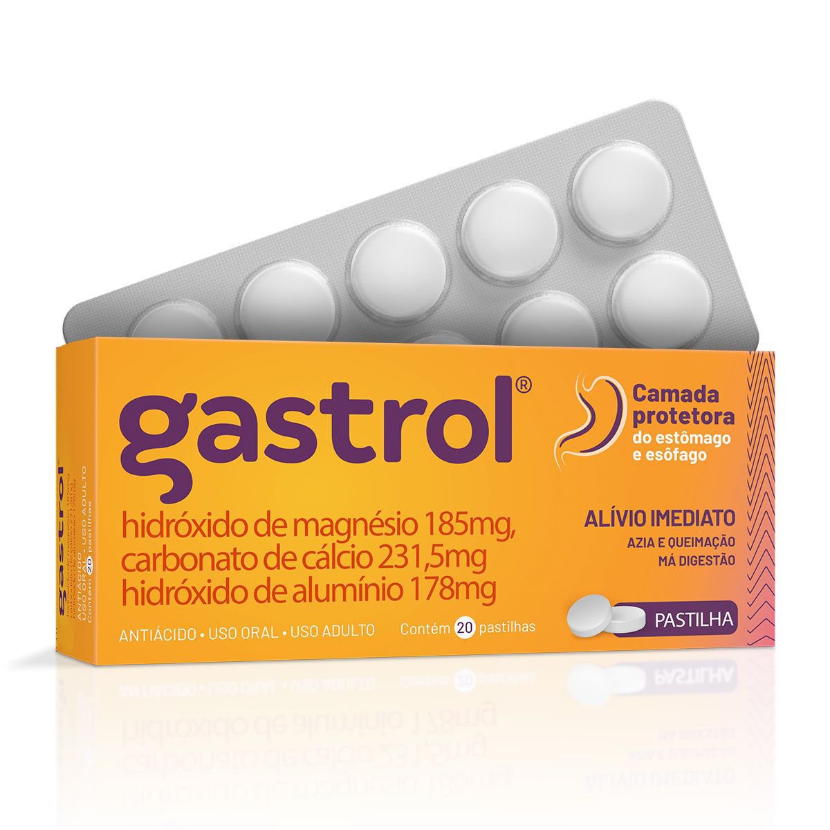 Antiacido Gastrol 185Mg + 231,5Mg + 178Mg 20 Pastilhas