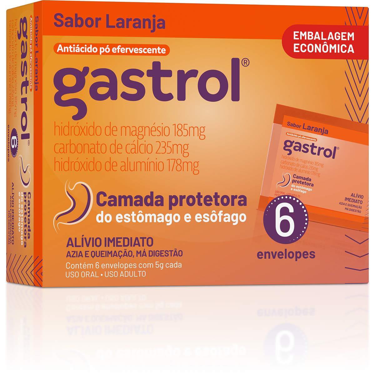 Antiacidos Gastrol 185Mg/G + 235Mg/G + 178Mg/G Laranja 6 Envelopes