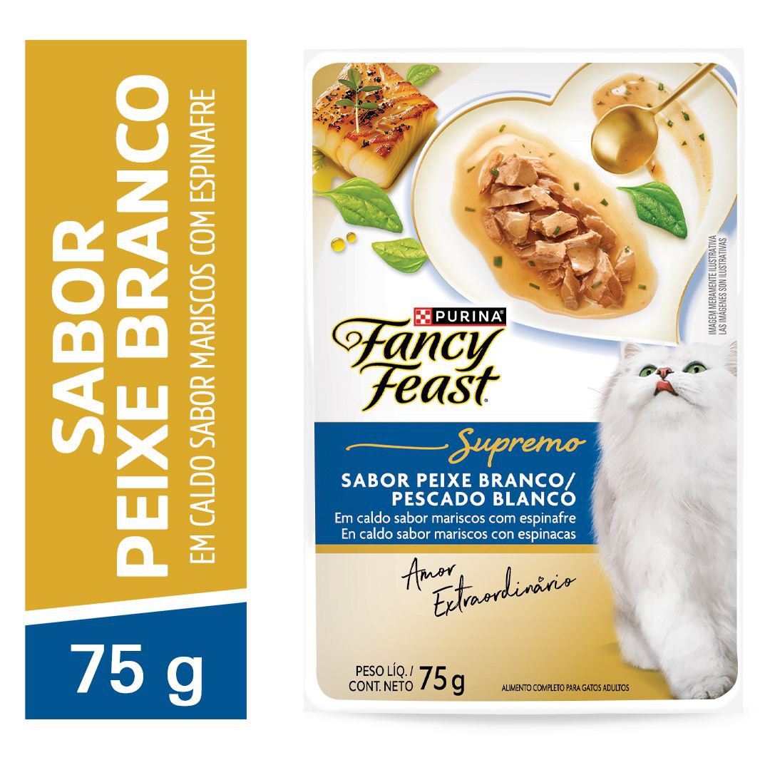 Racao Umida Purina® Fancy Feast® Supremo Peixe Branco Para Gatos Adultos 75G - 15 Un