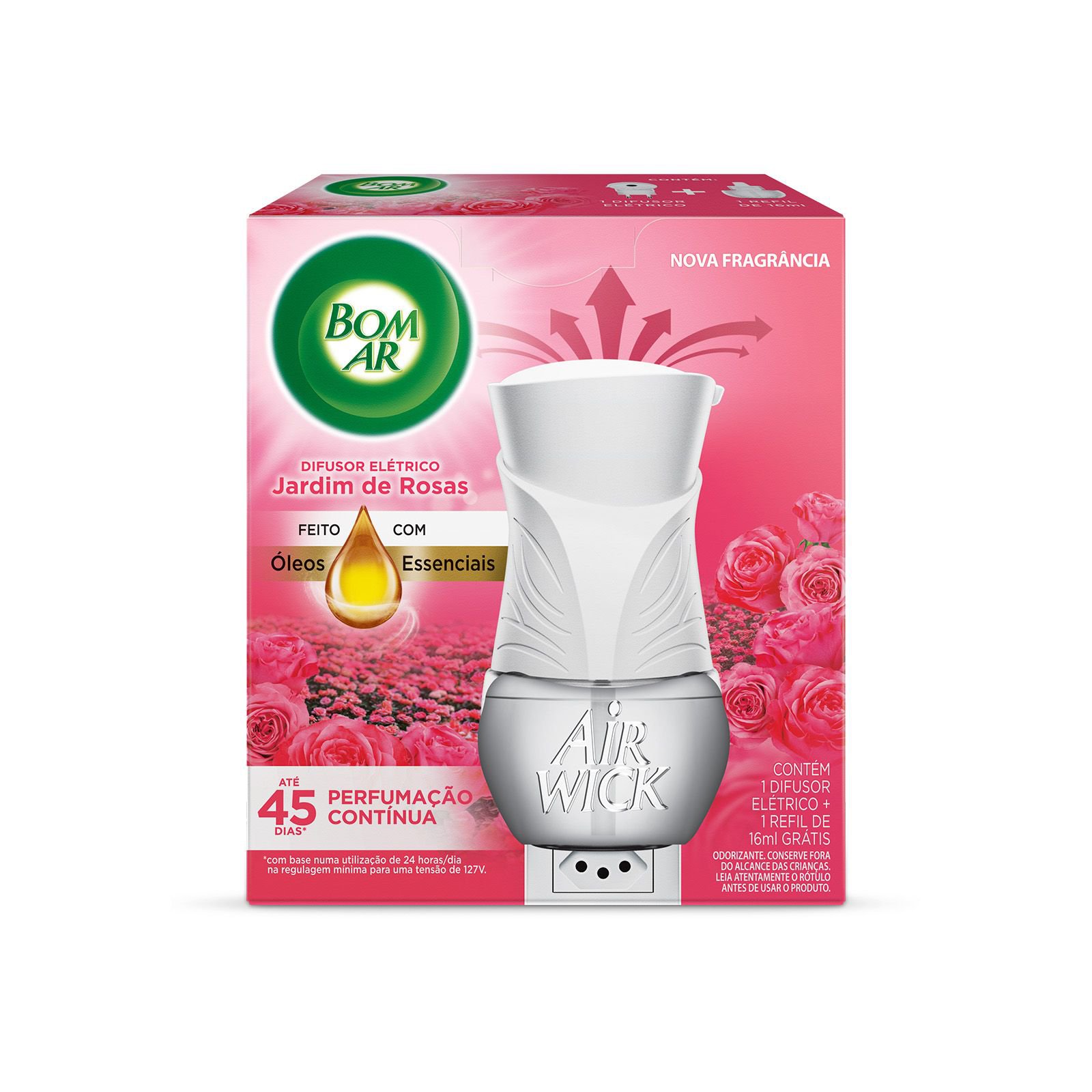 Bom Ar Difusor Eletrico Jardim Rosas Aparelho + Refil 16Ml
