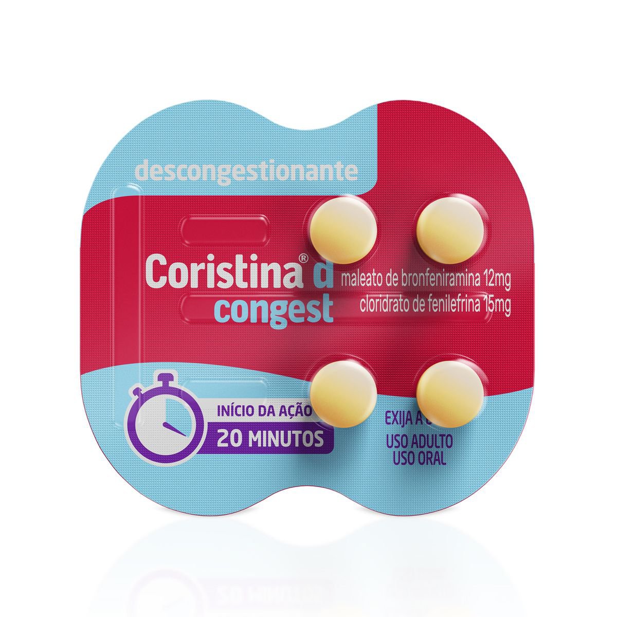 Coristina D Congest Maleato Bronfeniramina 12Mg + Cloridrato Filefrina 15Mg 4 Comprimidos