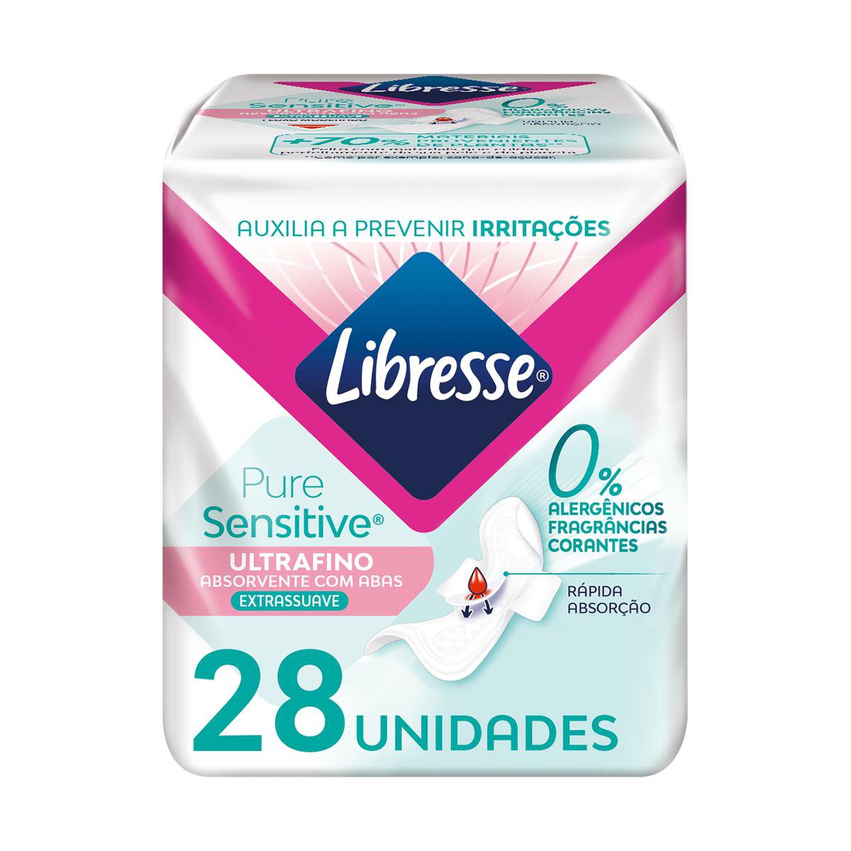 Absorvente C/ Abas Libresse Pure Sensitive Ultrafino Extra Suave 28 Un