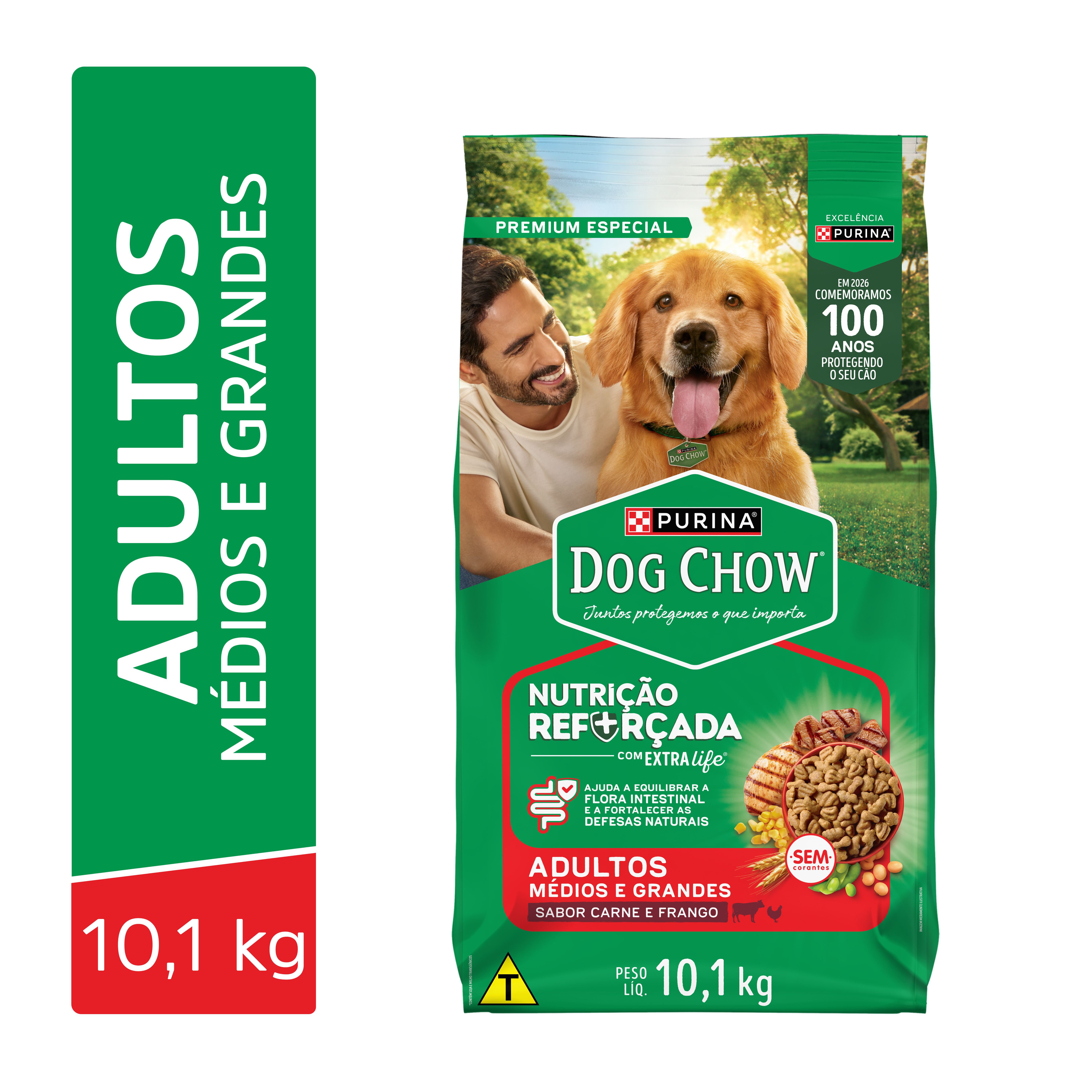 Racao Seca Purina® Dog Chow® Nutricao Reforcada Para Caes Adultos Medios E Grandes Carne, Frango E Arroz 10,1Kg