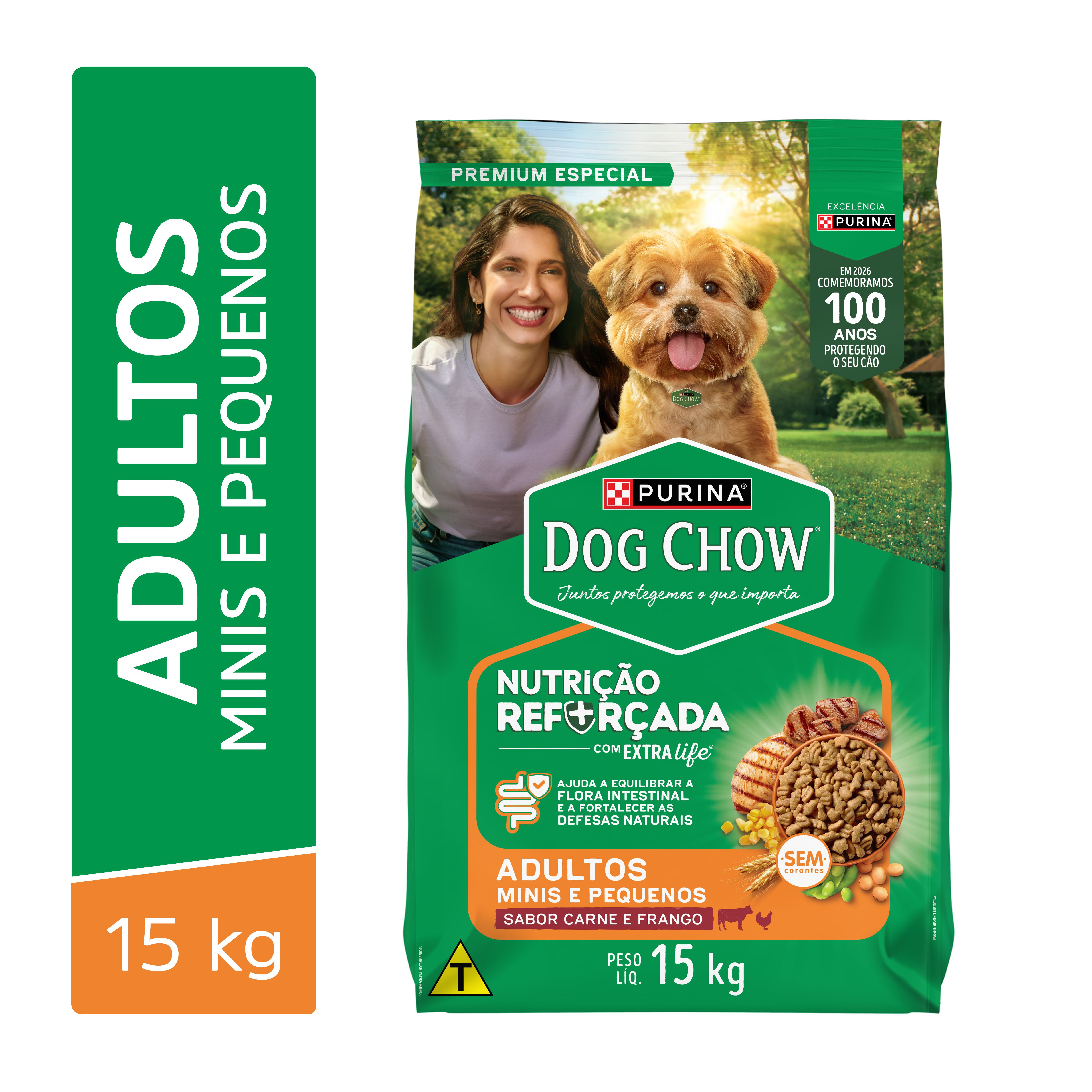 Racao Seca Purina® Dog Chow® Nutricao Reforcada Para Caes Adultos Minis E Pequenos Carne, Frango E Arroz 15Kg