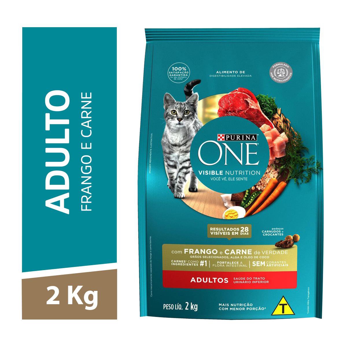 Racao Seca Purina One® Para Gatos Adultos Frango E Carne 2Kg