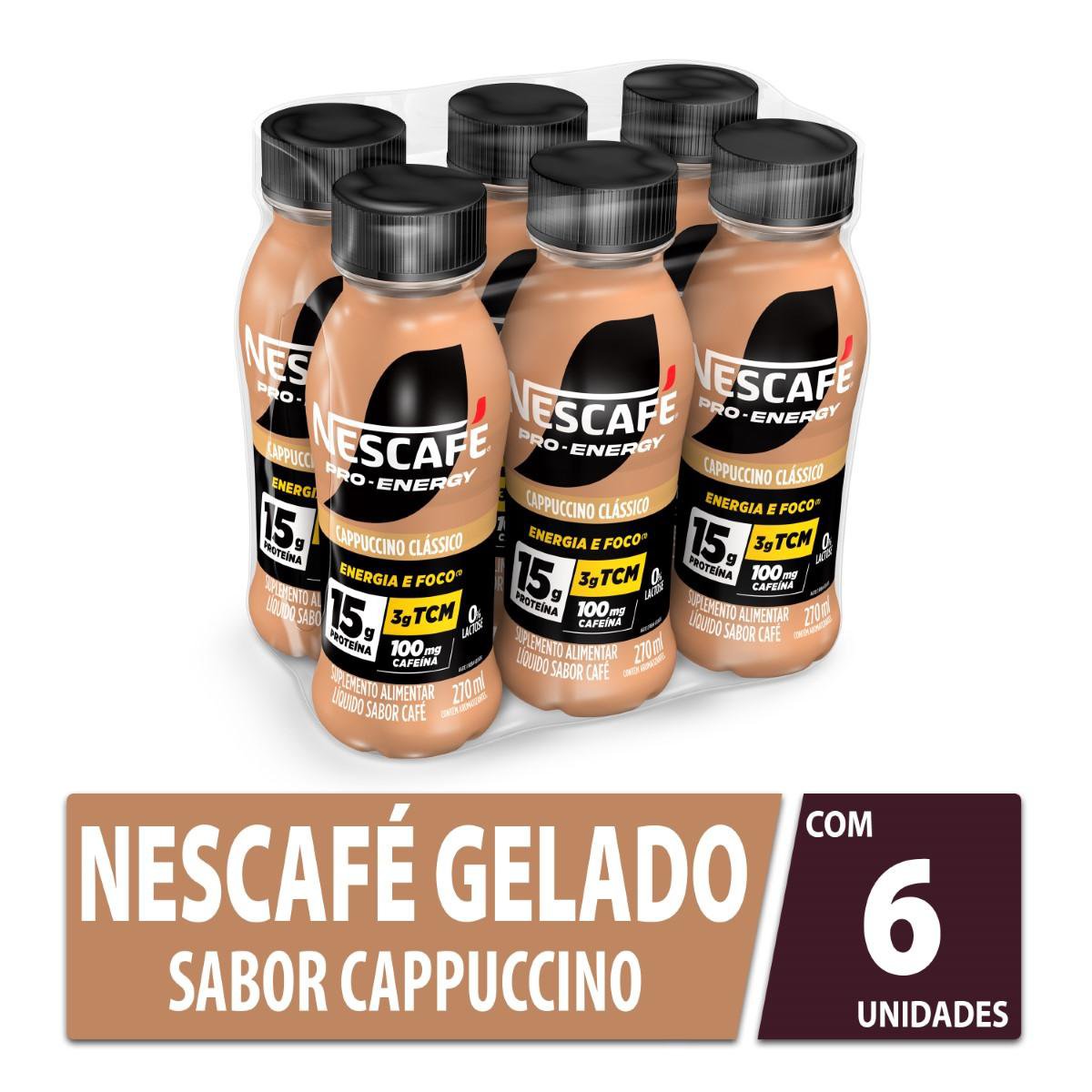 Suplemento Alimentar Nescafe Pro-Energy Capuccino Classico 15G Proteina 270Ml - Pack C/ 6 Un