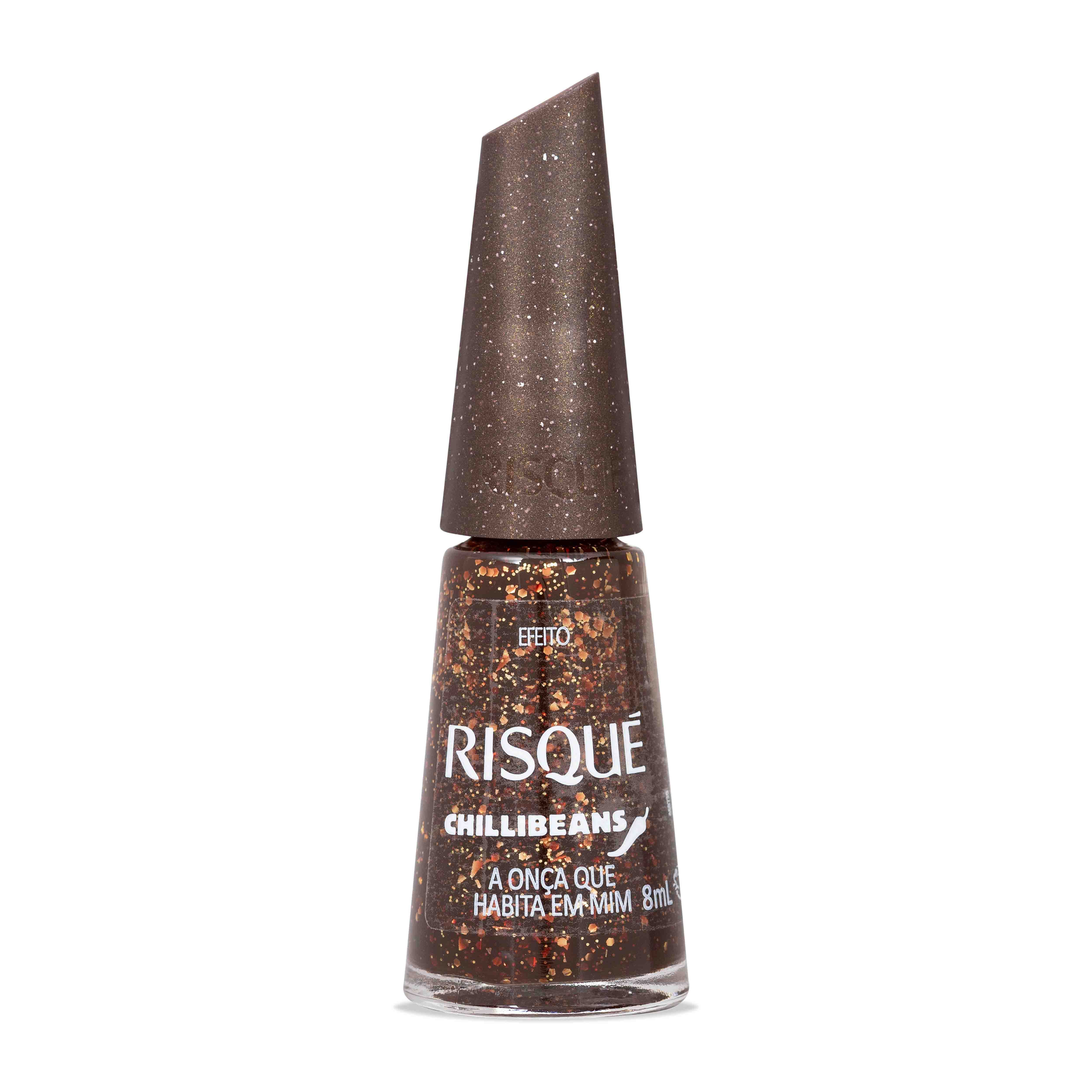 Esmalte Marrom Risque & Chilli Beans A Onca Que Habita Em Mim Efeito 8Ml