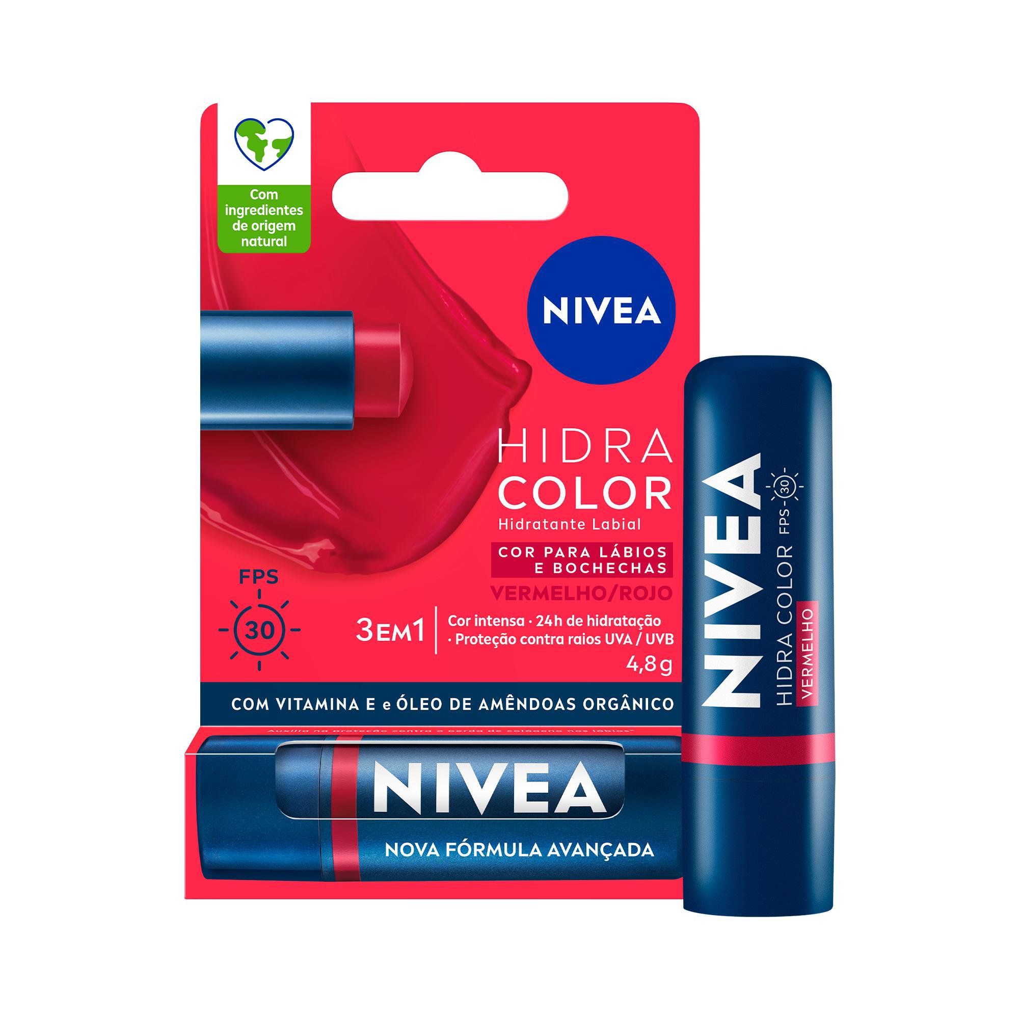 Nivea Hidratante Labial Hidra Color Vermelho Fps 30 4,8G
