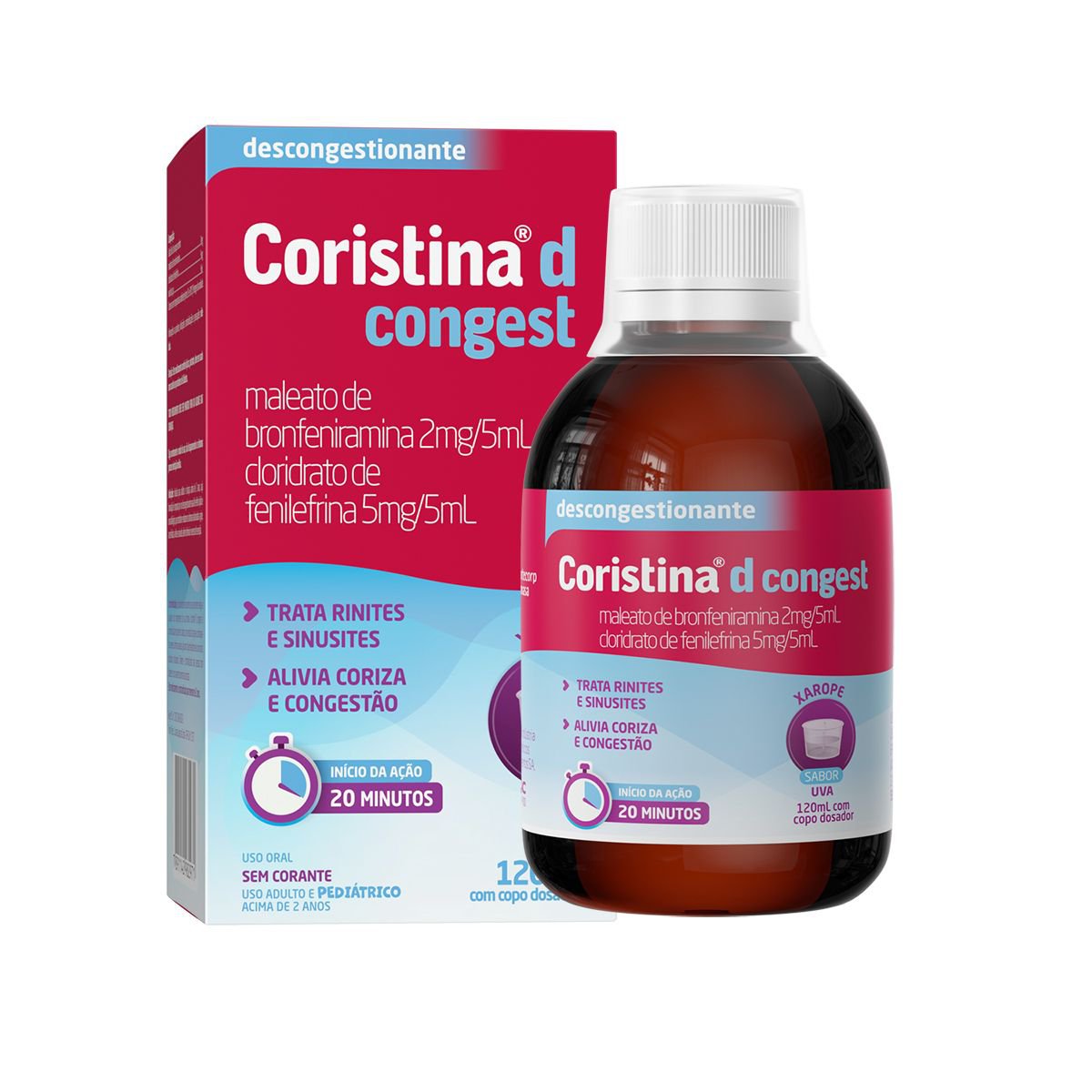 Coristina D Congest Maleato Bronfeniramina 2Mg/5Ml + Cloridrato Filefrina 5Mg/5Ml Xarope 120Ml