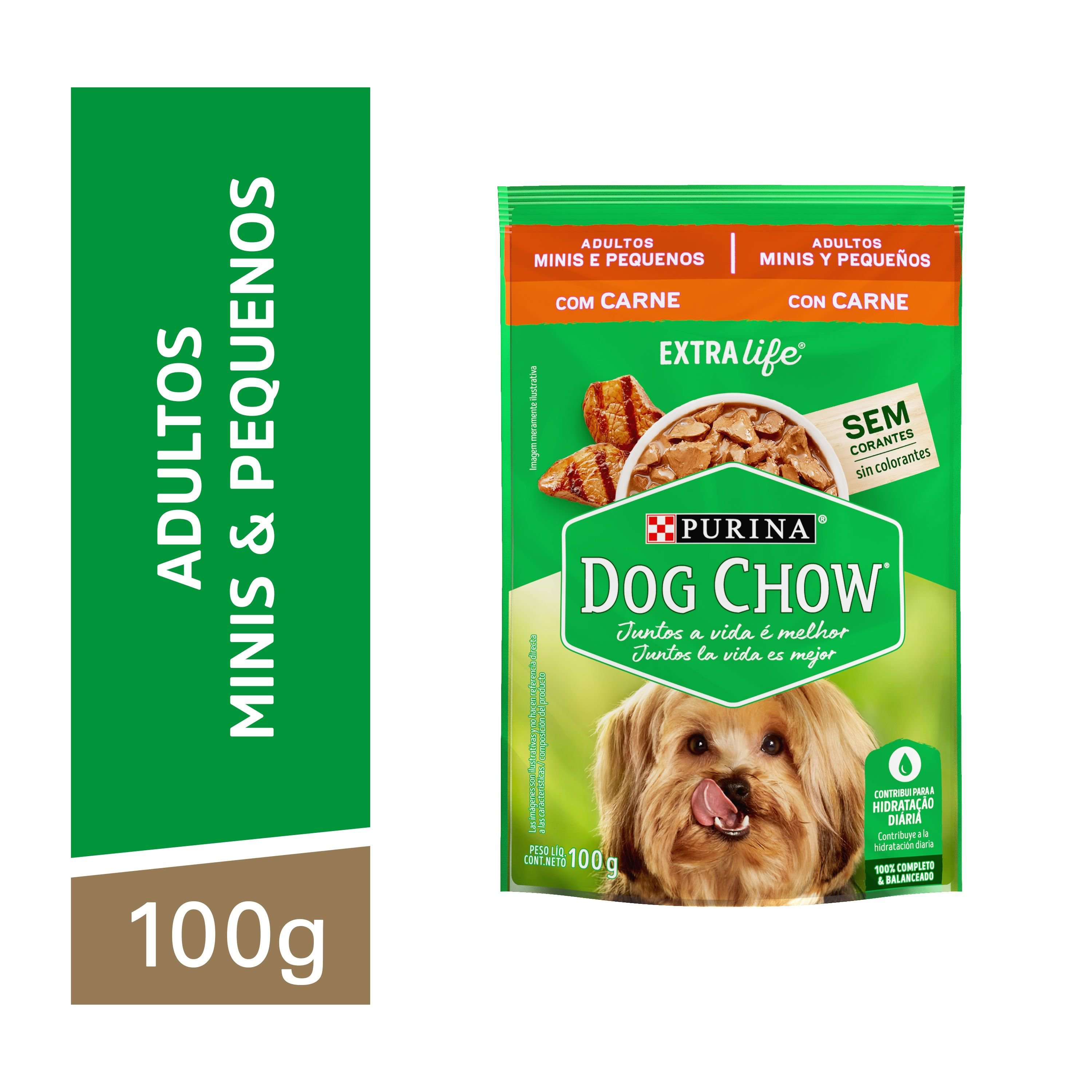 Racao Umida Purina® Dog Chow® Extralife® Para Caes Adultos Minis & Pequenos Carne 100G - 15 Un
