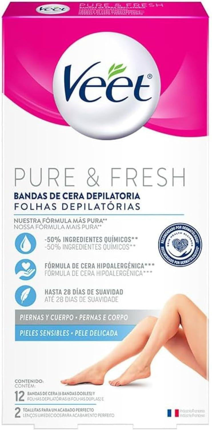 Cera Fria Para Depilacao Pernas E Corpo Veet Pure & Fresh 12 Un