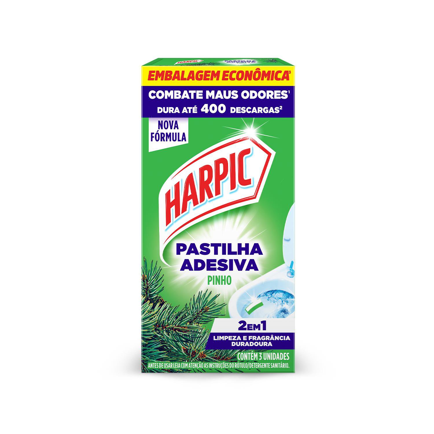 Harpic Pastilha Adesiva 2 Em 1 Limpeza E Fragrancia Duradoura Pinho 3 Un