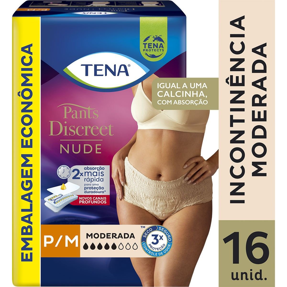 Roupa Intima Descartavel Tena Pants Discreet Nude P/M 16 Un