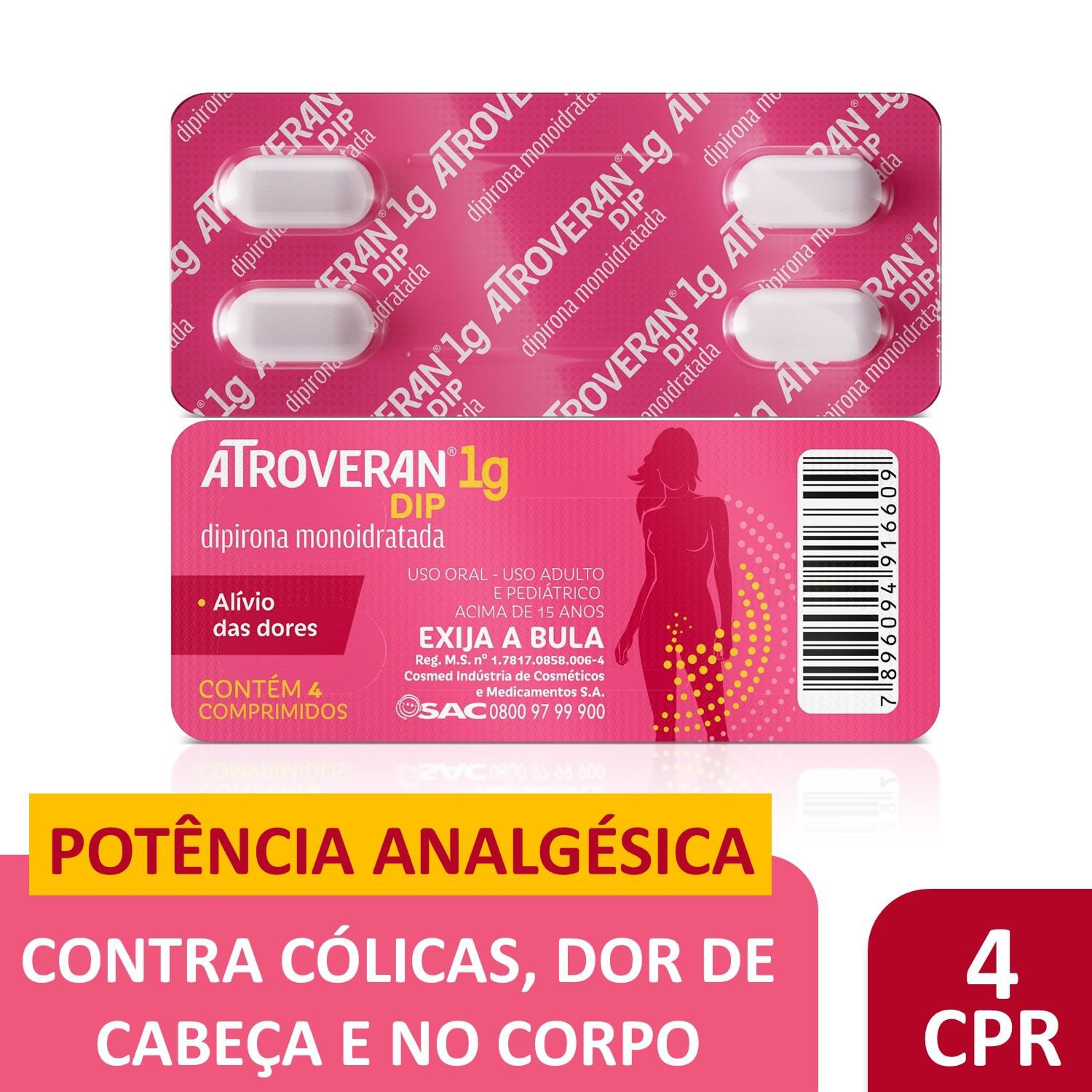 Analgesico Atroveran Dip 1G 4 Comprimidos