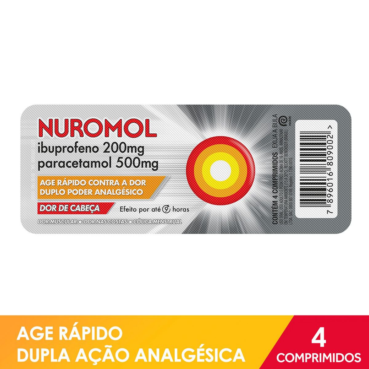 Remedio Para Dor Cabeca Nuromol C/ Ibuprofeno E Paracetamol - 4 Comprimidos
