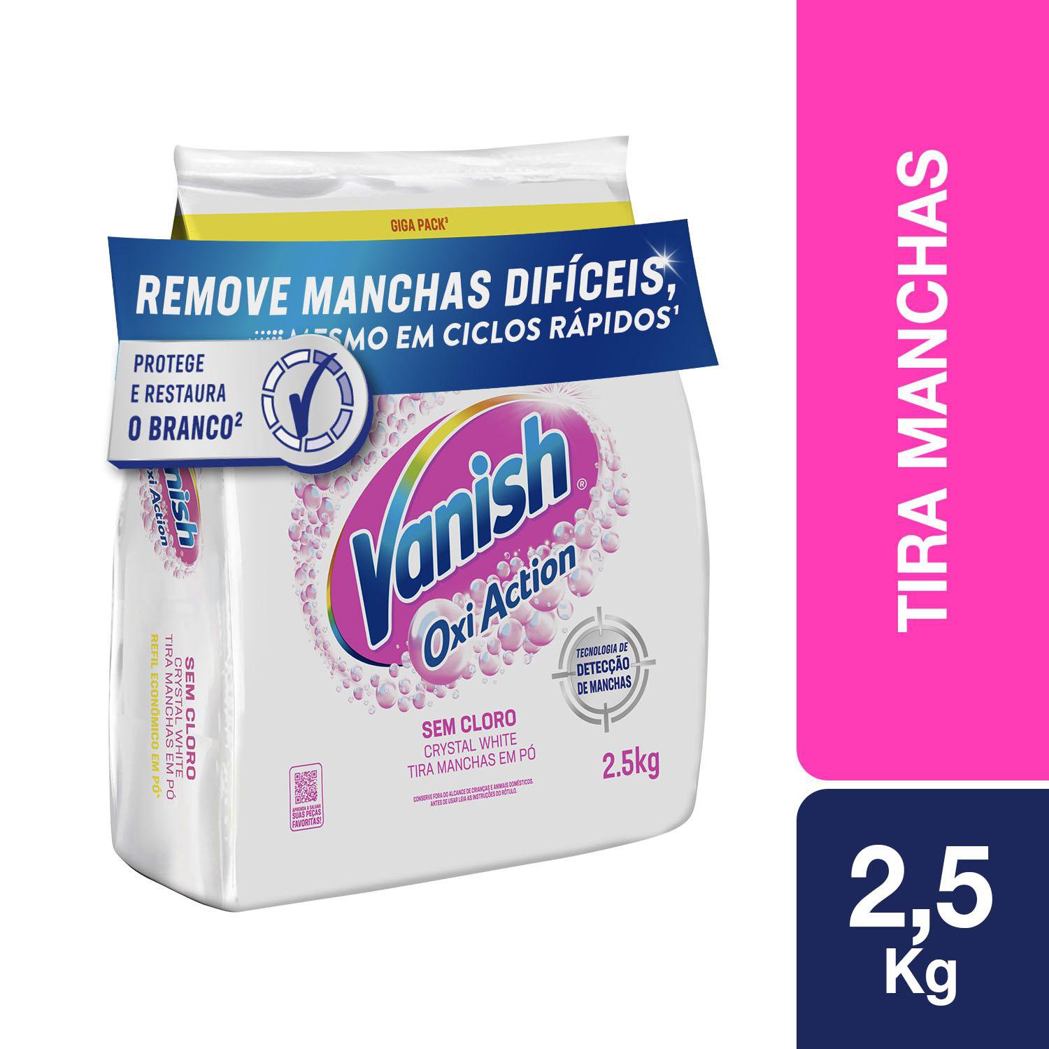 Tira Manchas Vanish Em Po Crystal White Oxi Action Para Roupas Brancas Refil Economico 2,5Kg
