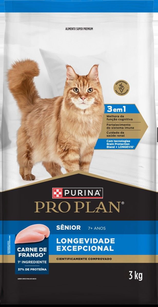 Racao Seca Purina Pro Plan Longevidade Excepcional Para Gatos Senior C/ Mais 7 Anos 3Kg
