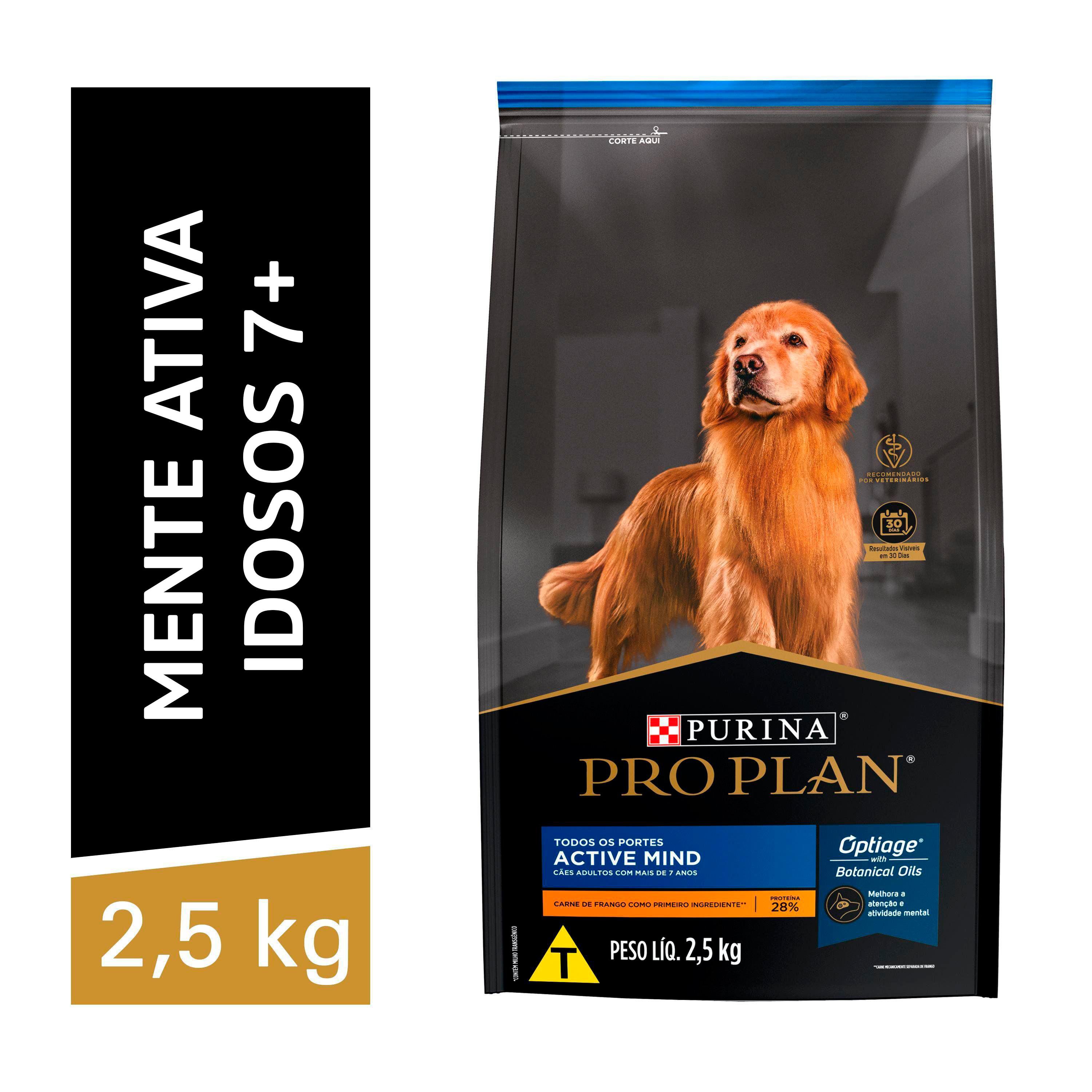 Racao Seca Purina Pro Plan Active Mind Para Caes Adultos C/ Mais 7 Anos Todos Os Tamanhos Sabor Frango 2,5Kg