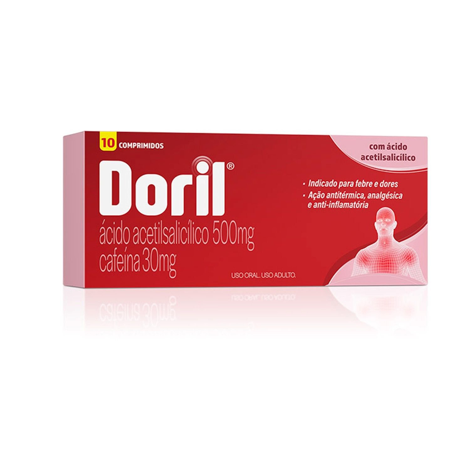 Doril Acido Acetilsalicilico 500Mg + Cafeina 30Mg 10 Comprimidos
