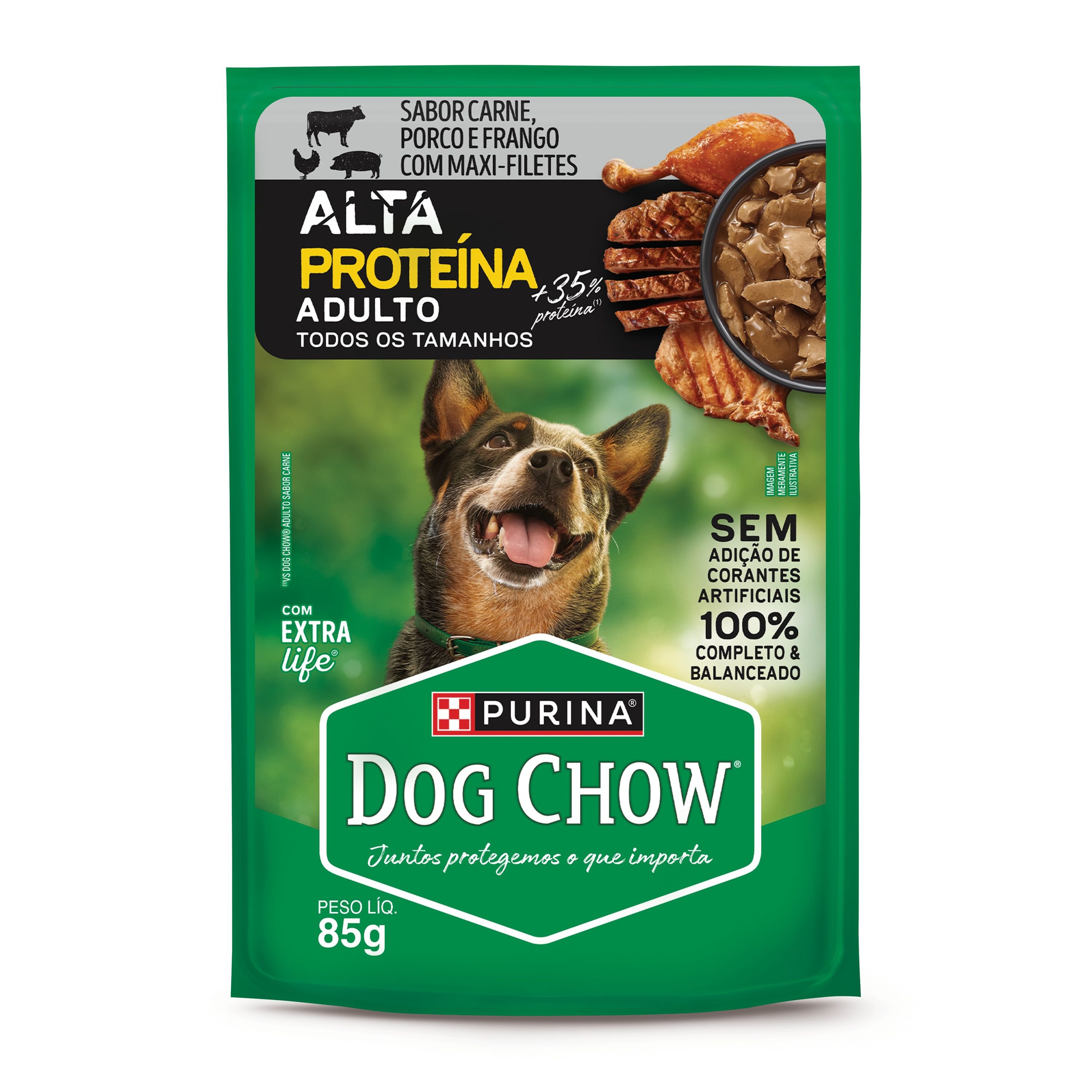 Racao Umida Dog Chow® Alta Proteina Para Caes Adultos Carne, Porco E Frango 85G