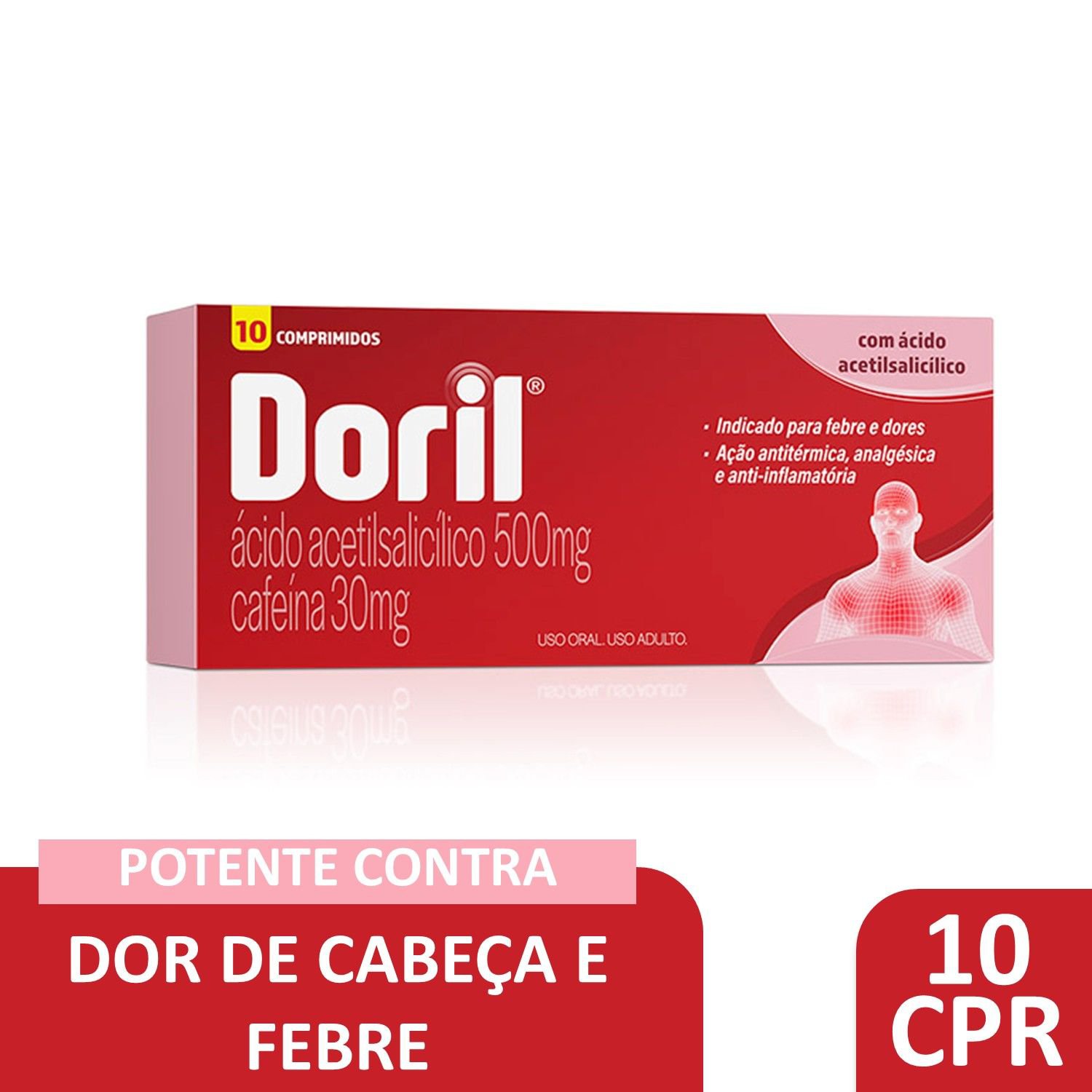 Doril Acido Acetilsalicilico 500Mg + Cafeina 30Mg 10 Comprimidos