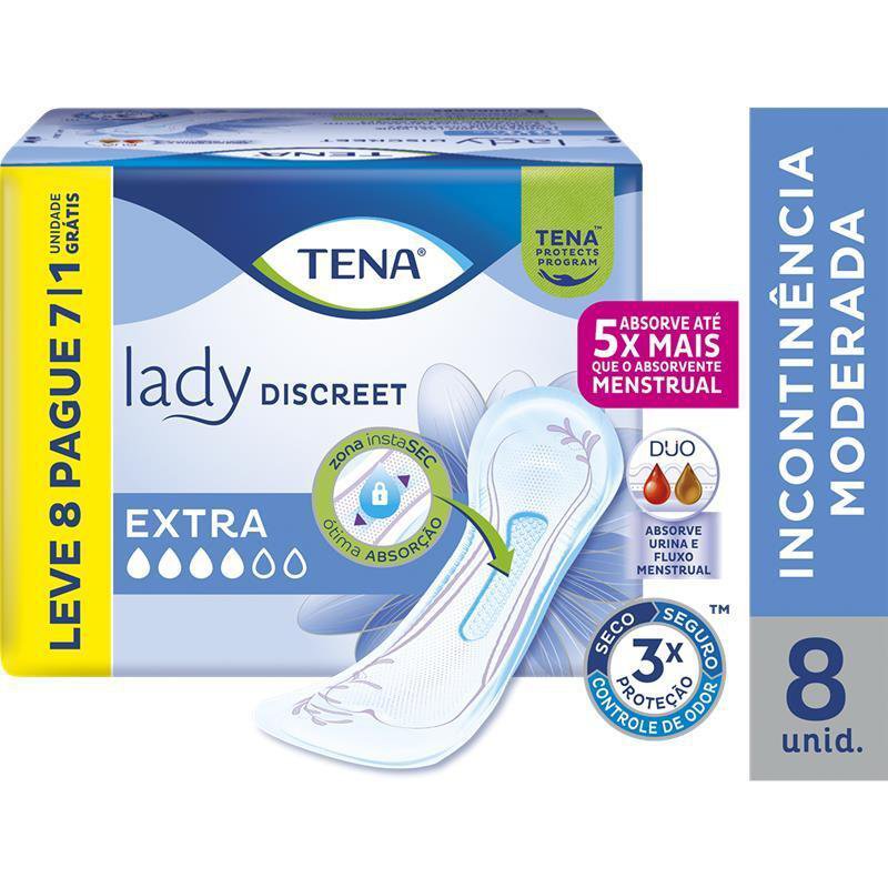 Absorvente Para Incontinencia Urinaria Tena Lady Discreet Extra Leve 8 Pague 7 Un